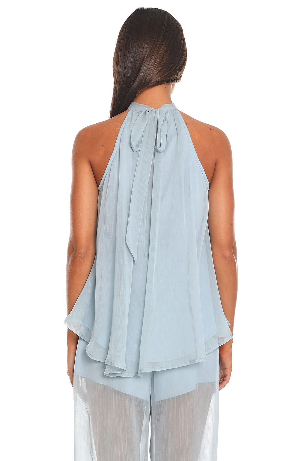 Mykonos Breeze Tie Neck Halter Top Dusty Blue