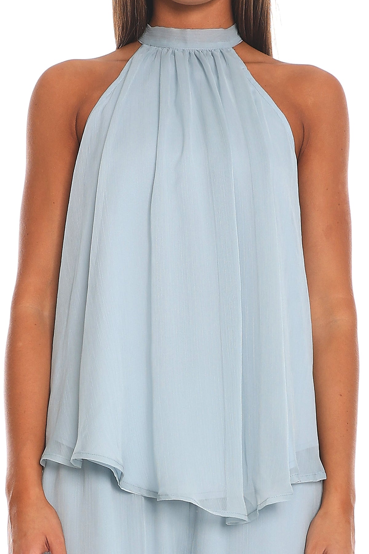 Mykonos Breeze Tie Neck Halter Top Dusty Blue