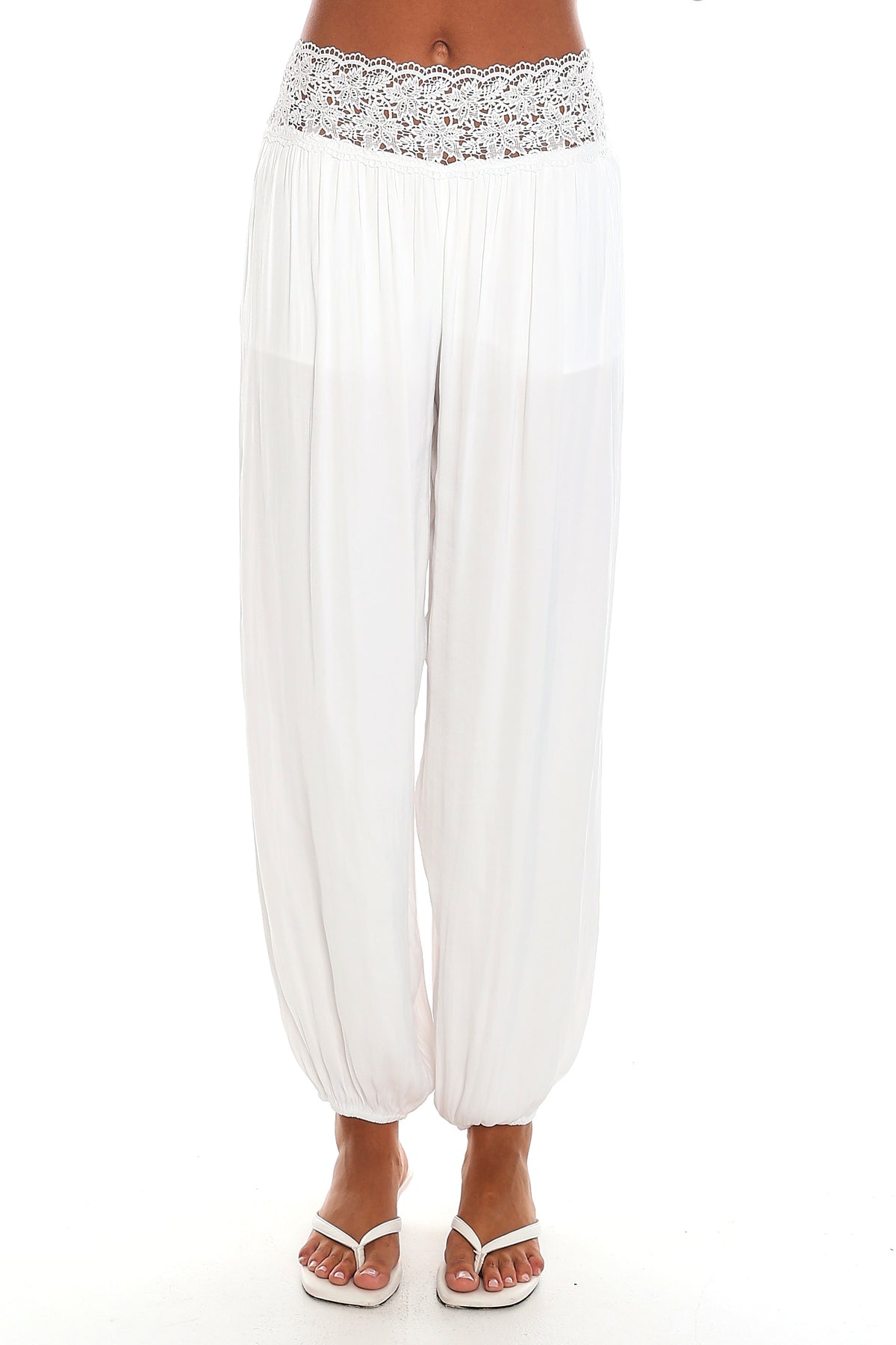 Venetian Escape Lace Waist Harem Pants White