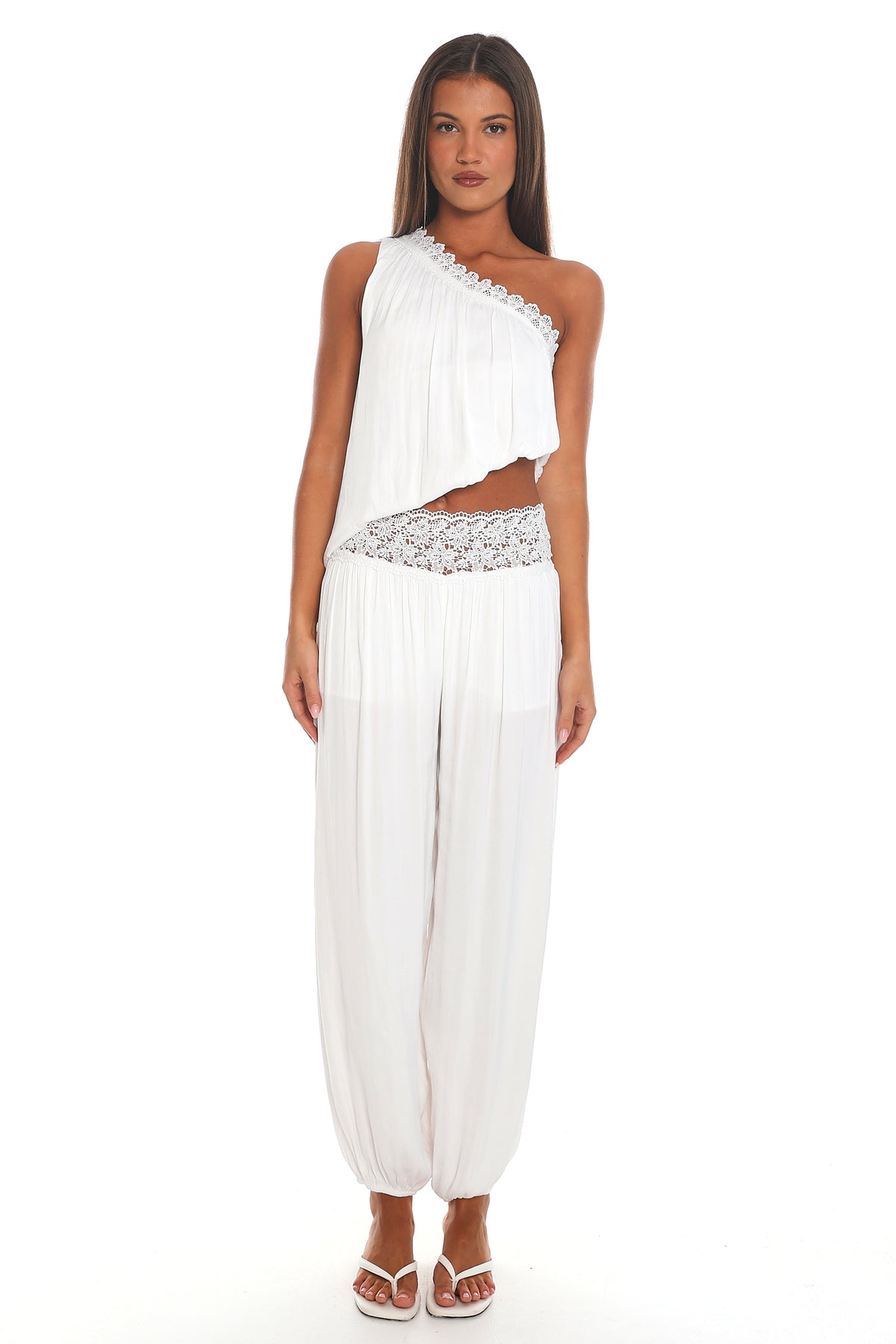 Venetian Escape Lace Waist Harem Pants White