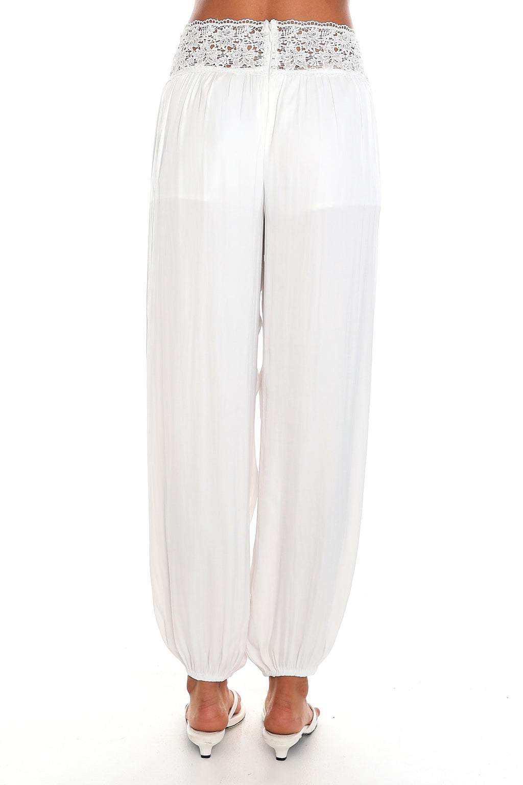 Venetian Escape Lace Waist Harem Pants White