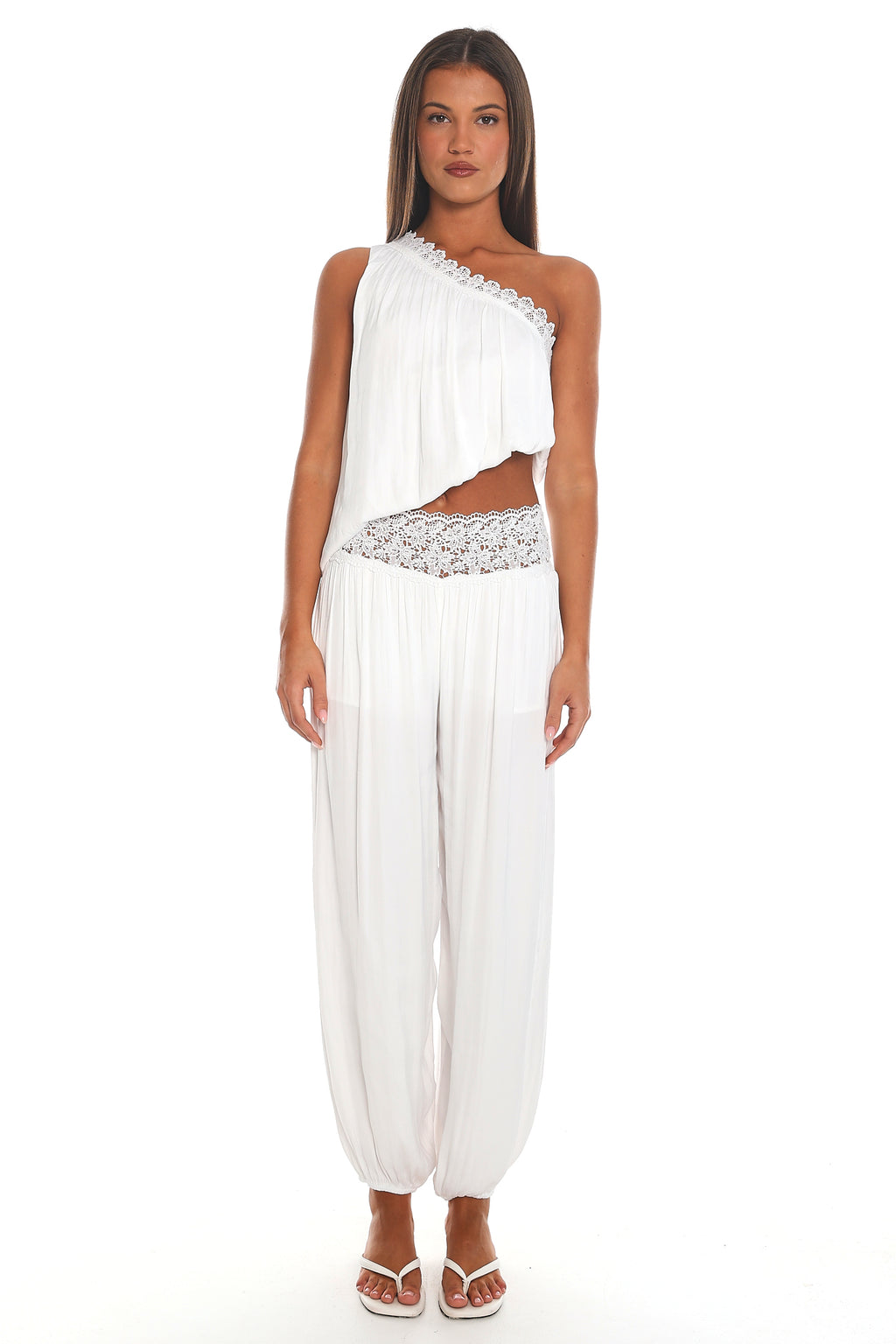 Venetian Escape One Shoulder Cropped Top White