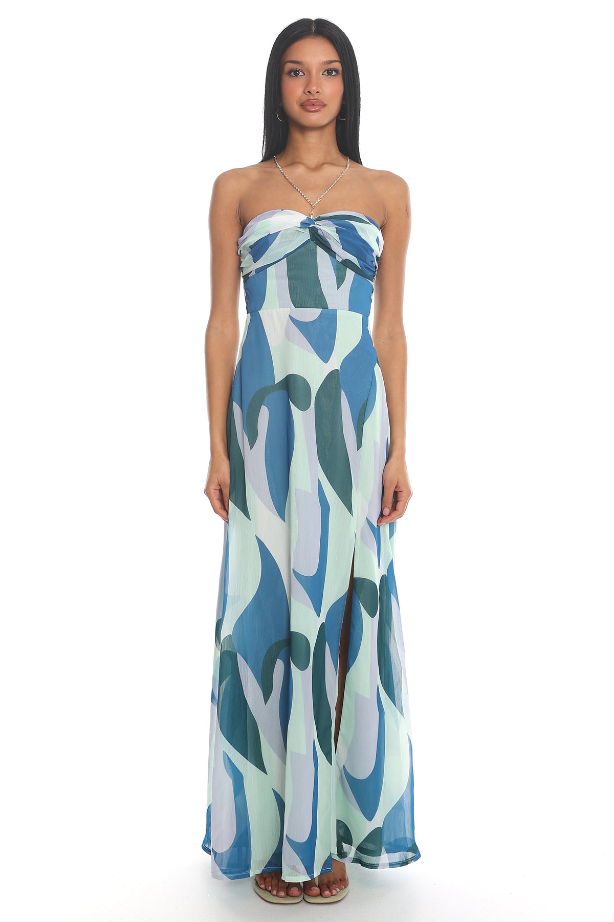 Amorelle Strapless Twist Maxi Dress Blue