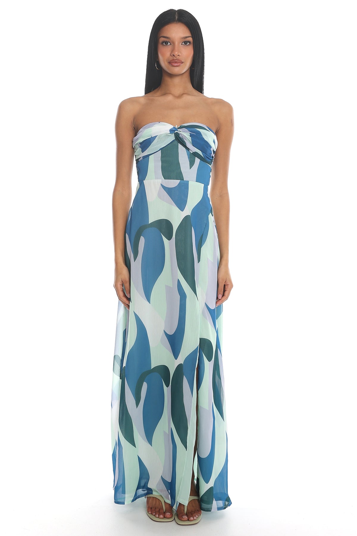 Amorelle Strapless Twist Maxi Dress Blue