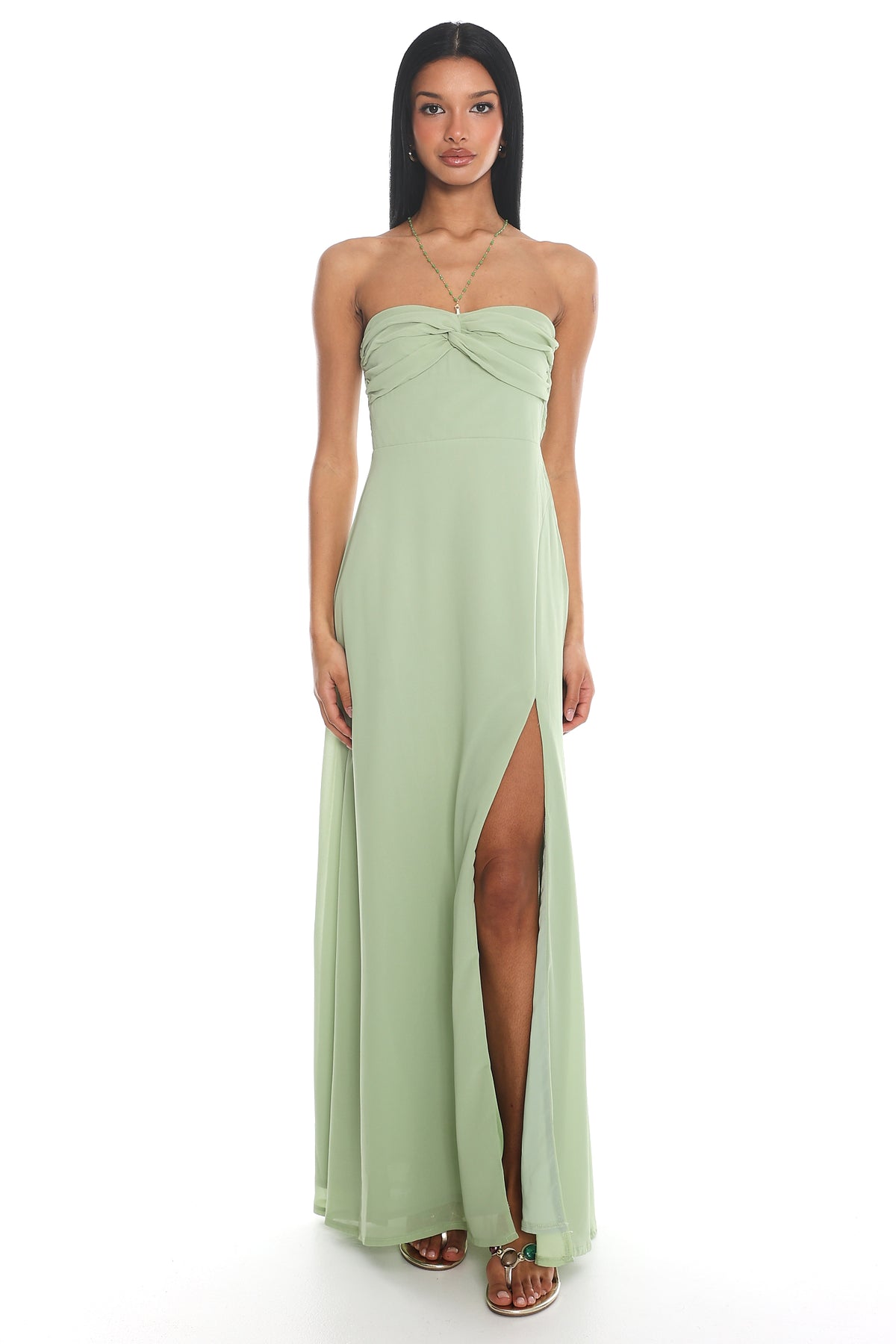 Amorelle Strapless Twist Maxi Dress Matcha