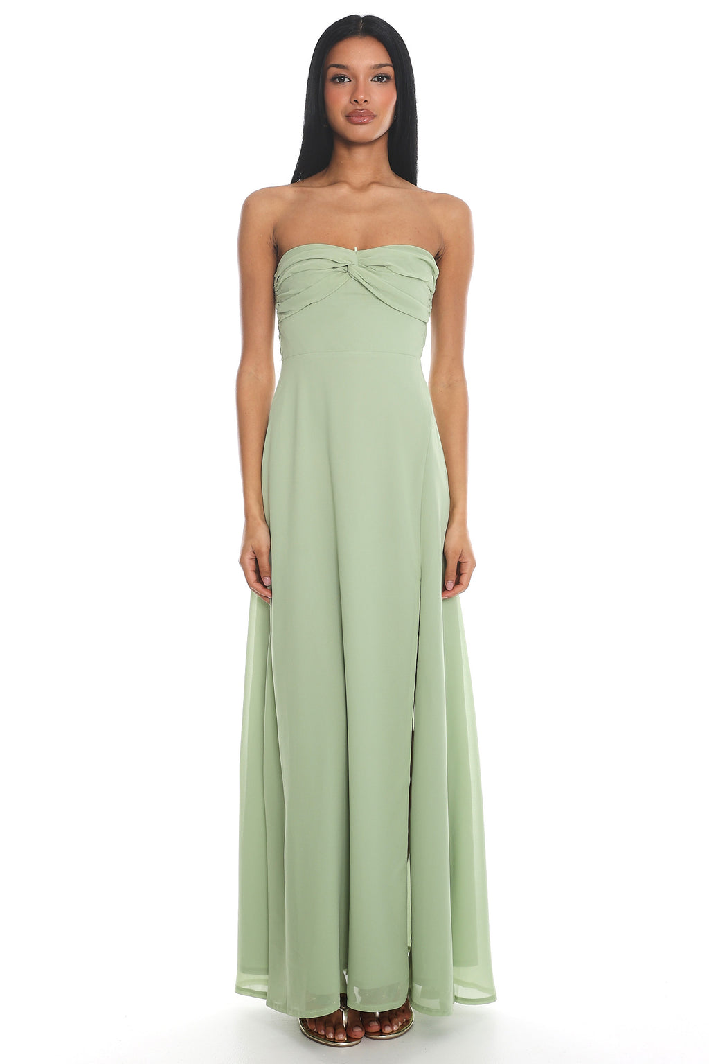 Amorelle Strapless Twist Maxi Dress Matcha