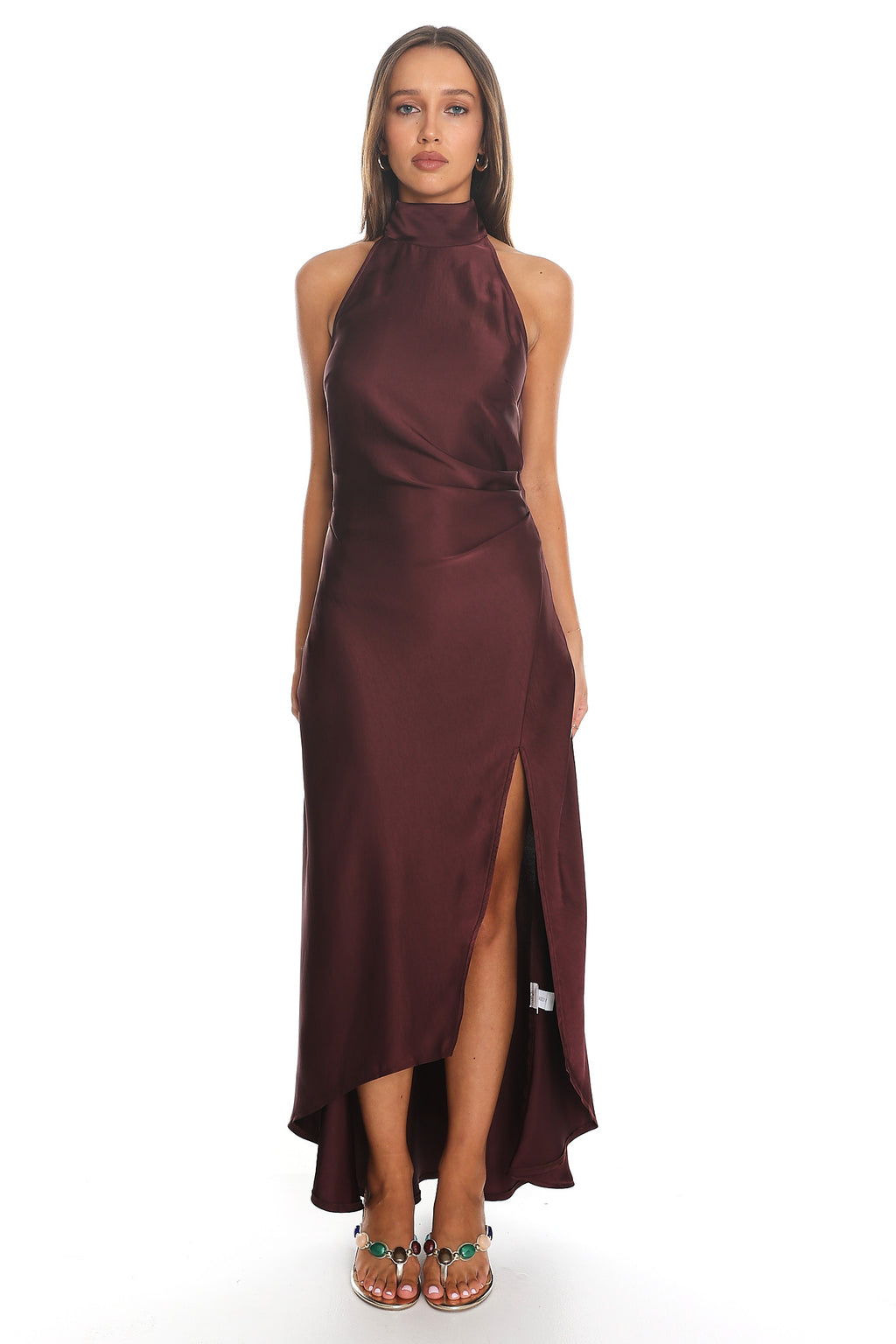 Vanta Halter Wrap Maxi Dress Chocolate
