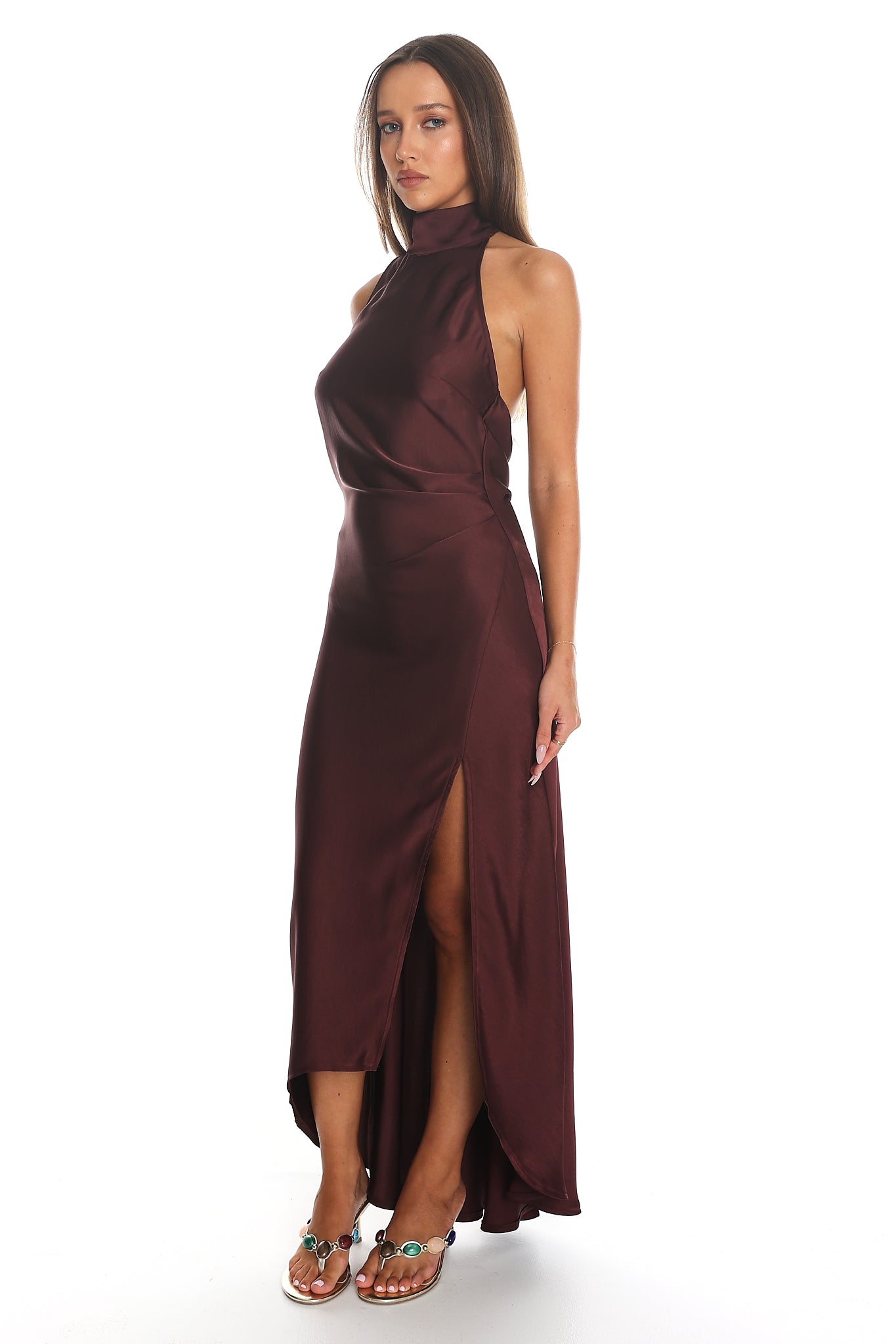 Vanta Halter Wrap Maxi Dress Chocolate
