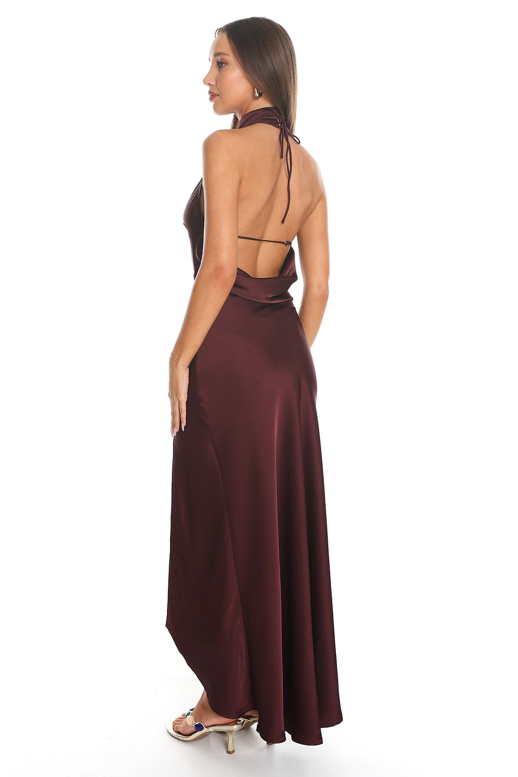 Vanta Halter Wrap Maxi Dress Chocolate