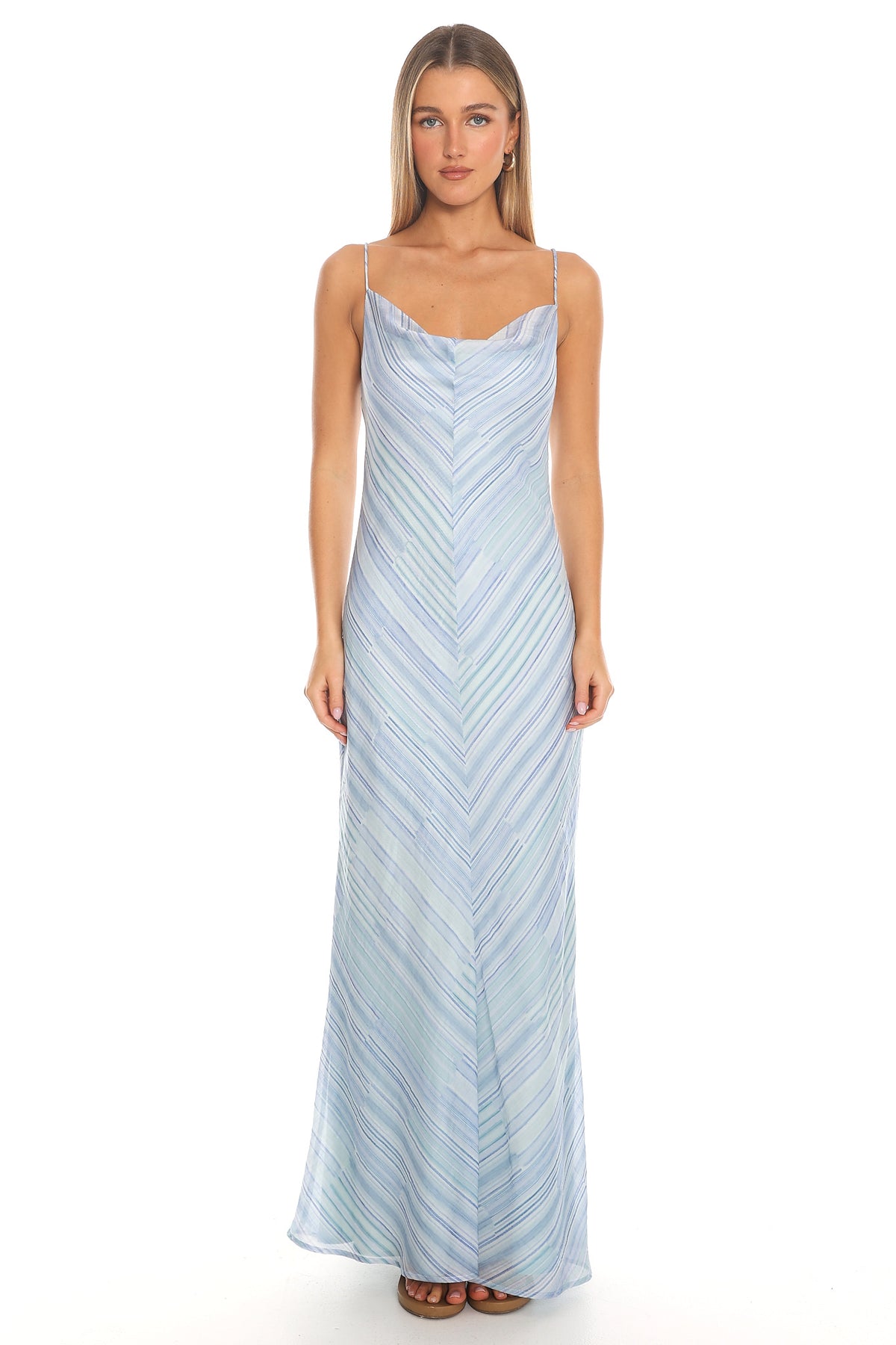 Ariella Chevron Maxi Dress Blue