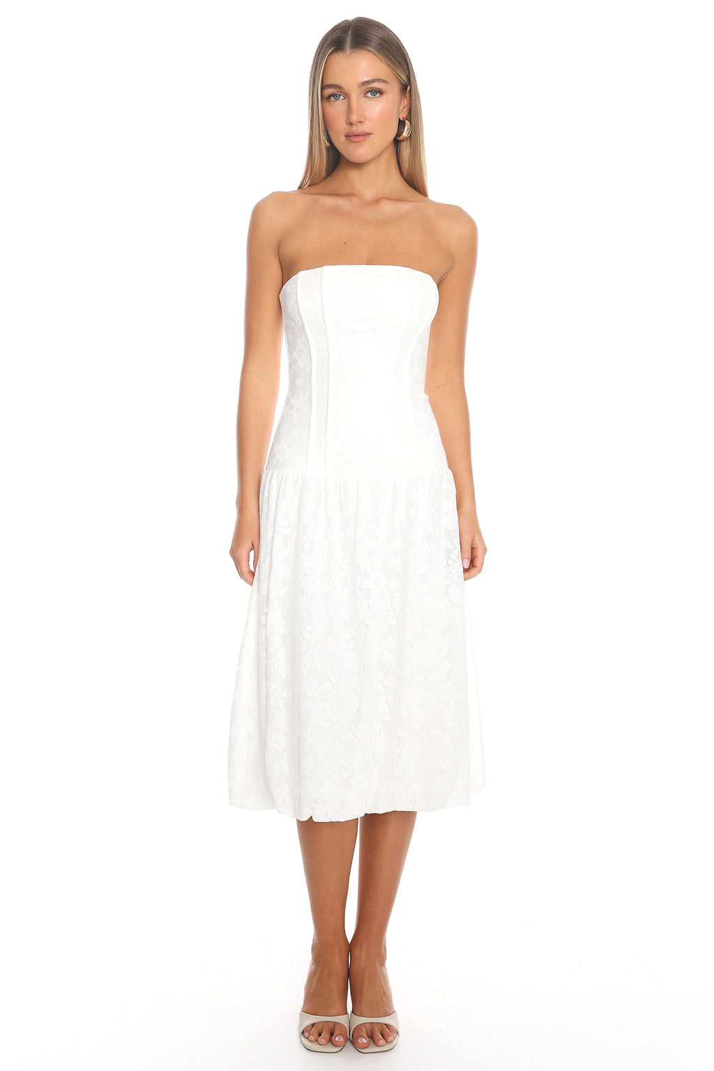 Carried Away Corset Midi Dress Off White