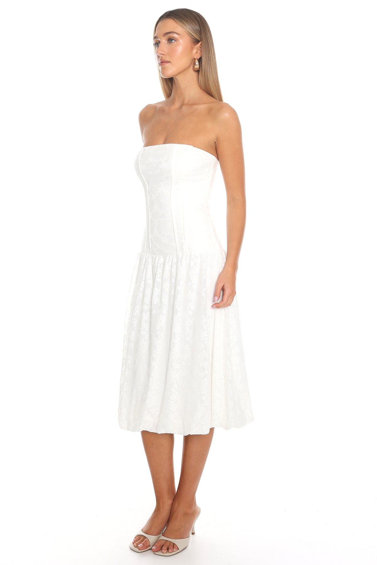 Carried Away Corset Midi Dress Off White