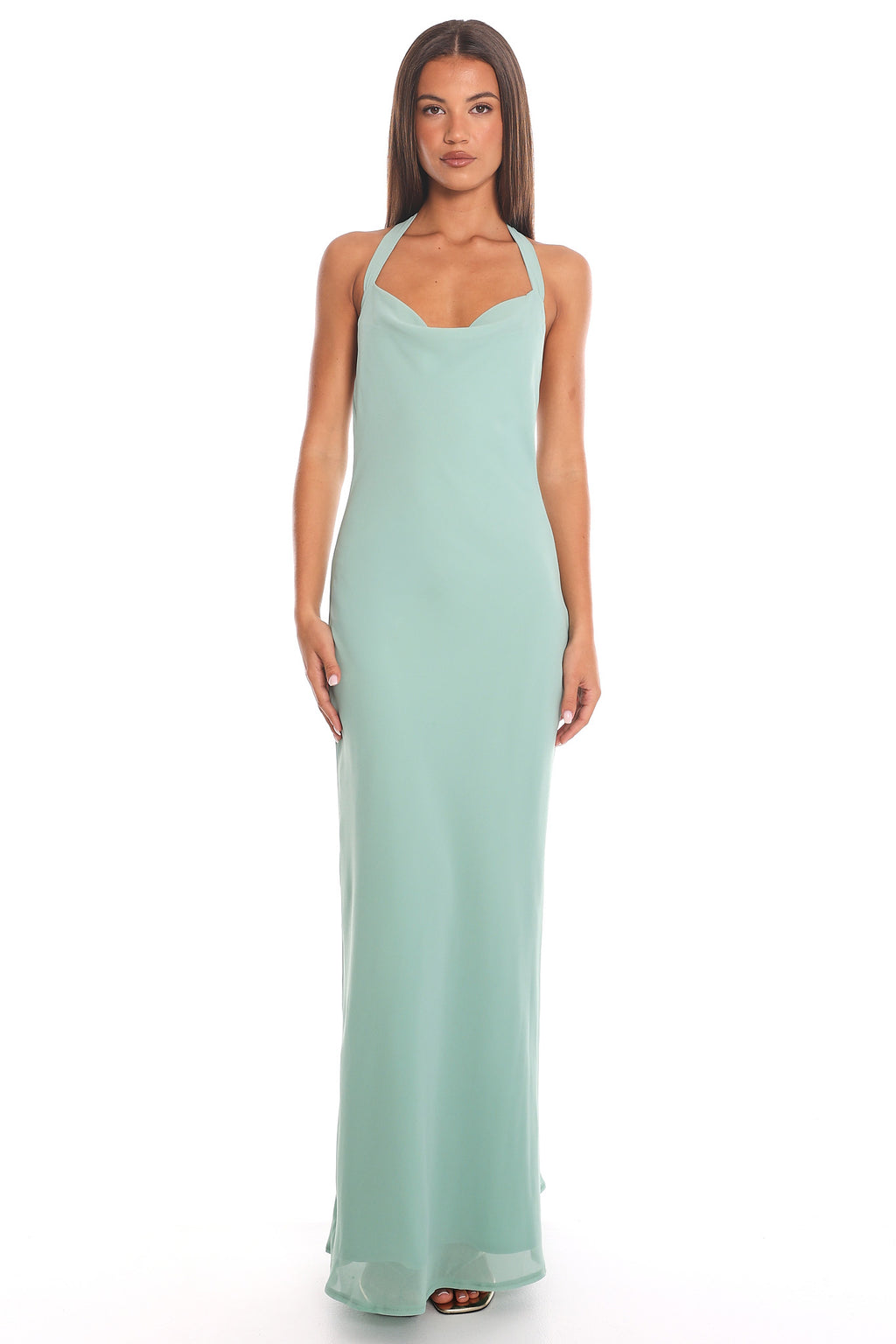 Soft Serenade Halter Column Gown Sage
