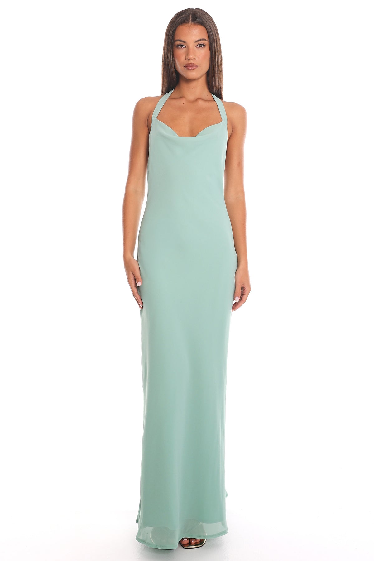 Soft Serenade Halter Column Gown Sage