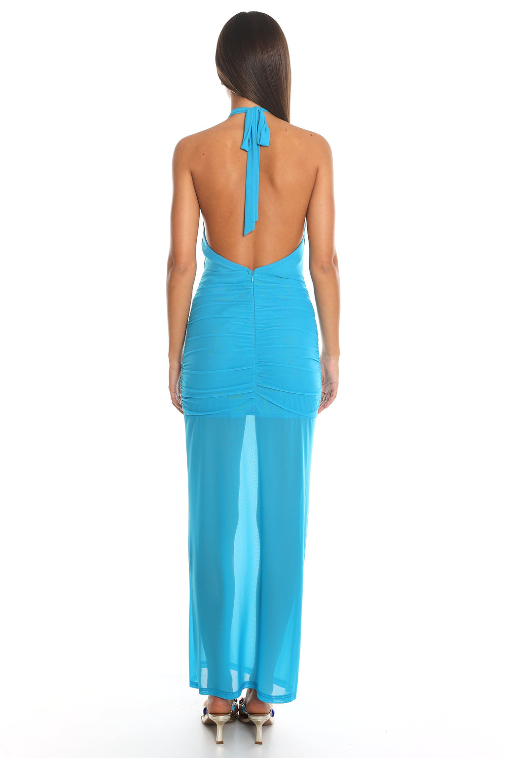 Catrine Ruched Halter Maxi Dress Blue