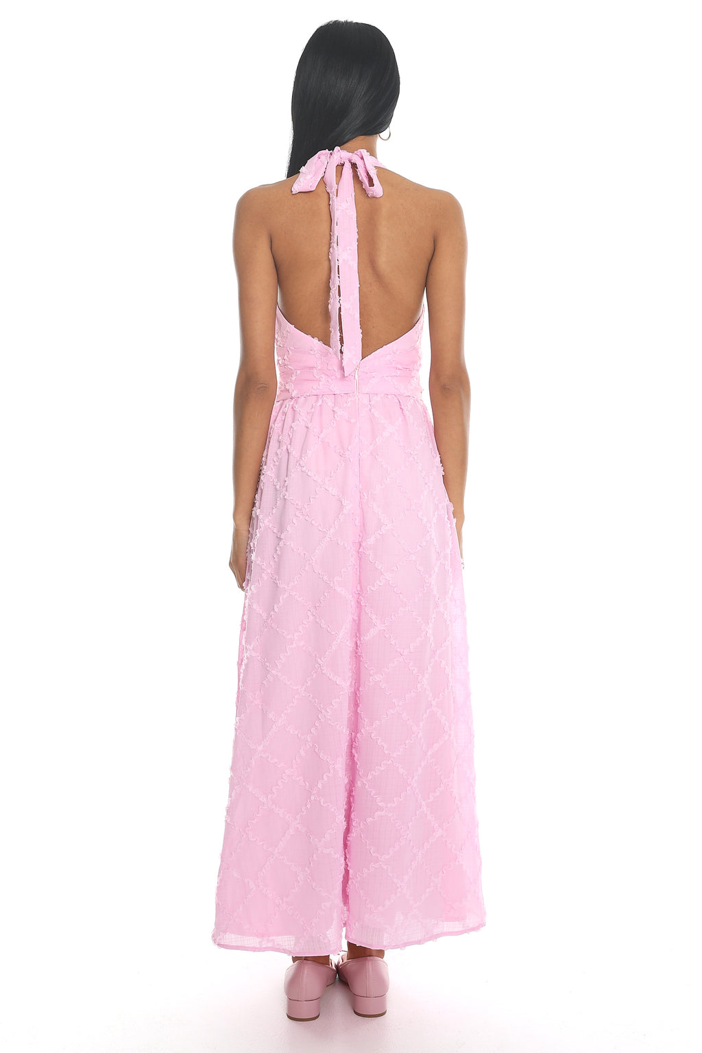 This Time Textured Halter Midi Dress Pink