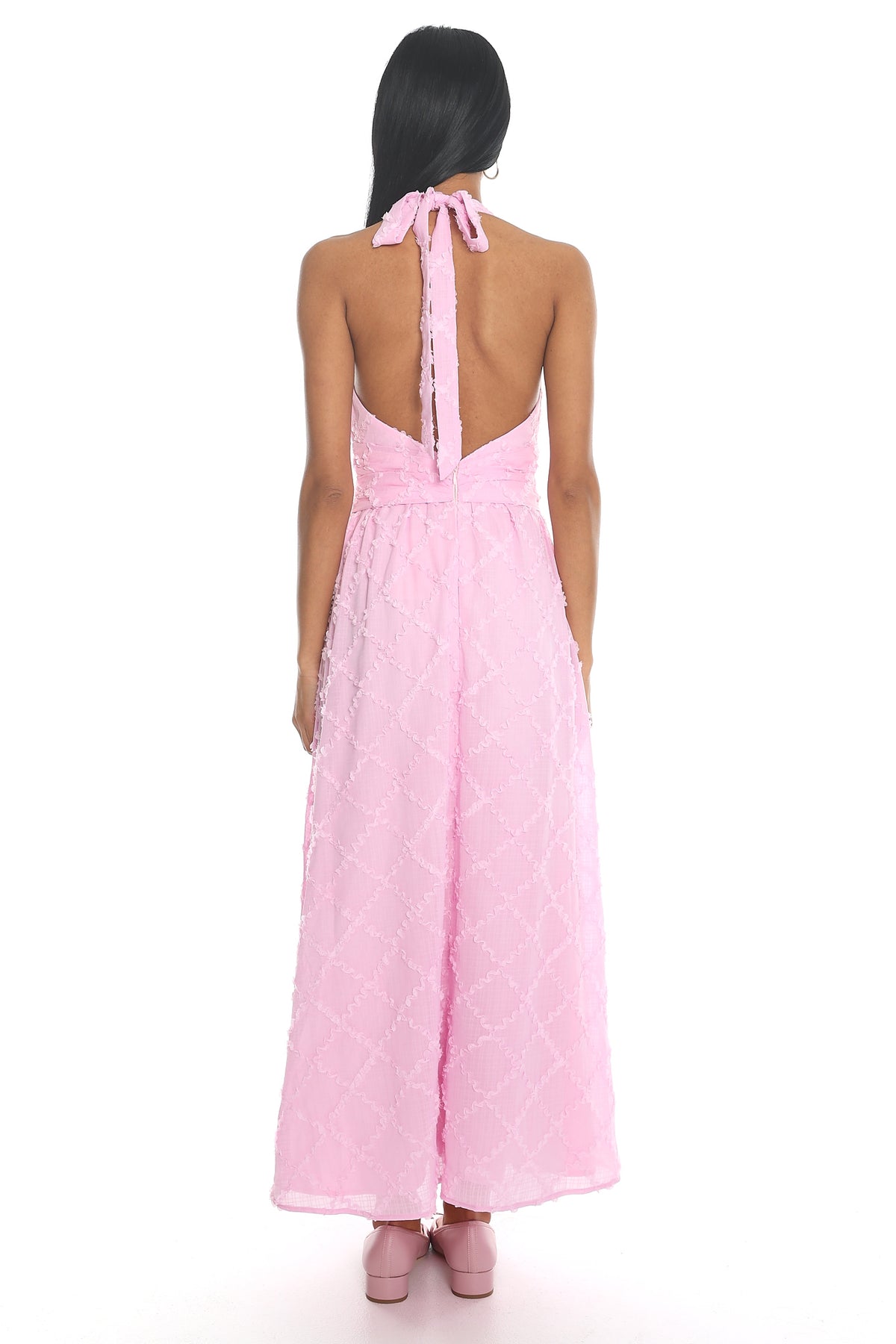 This Time Textured Halter Midi Dress Pink