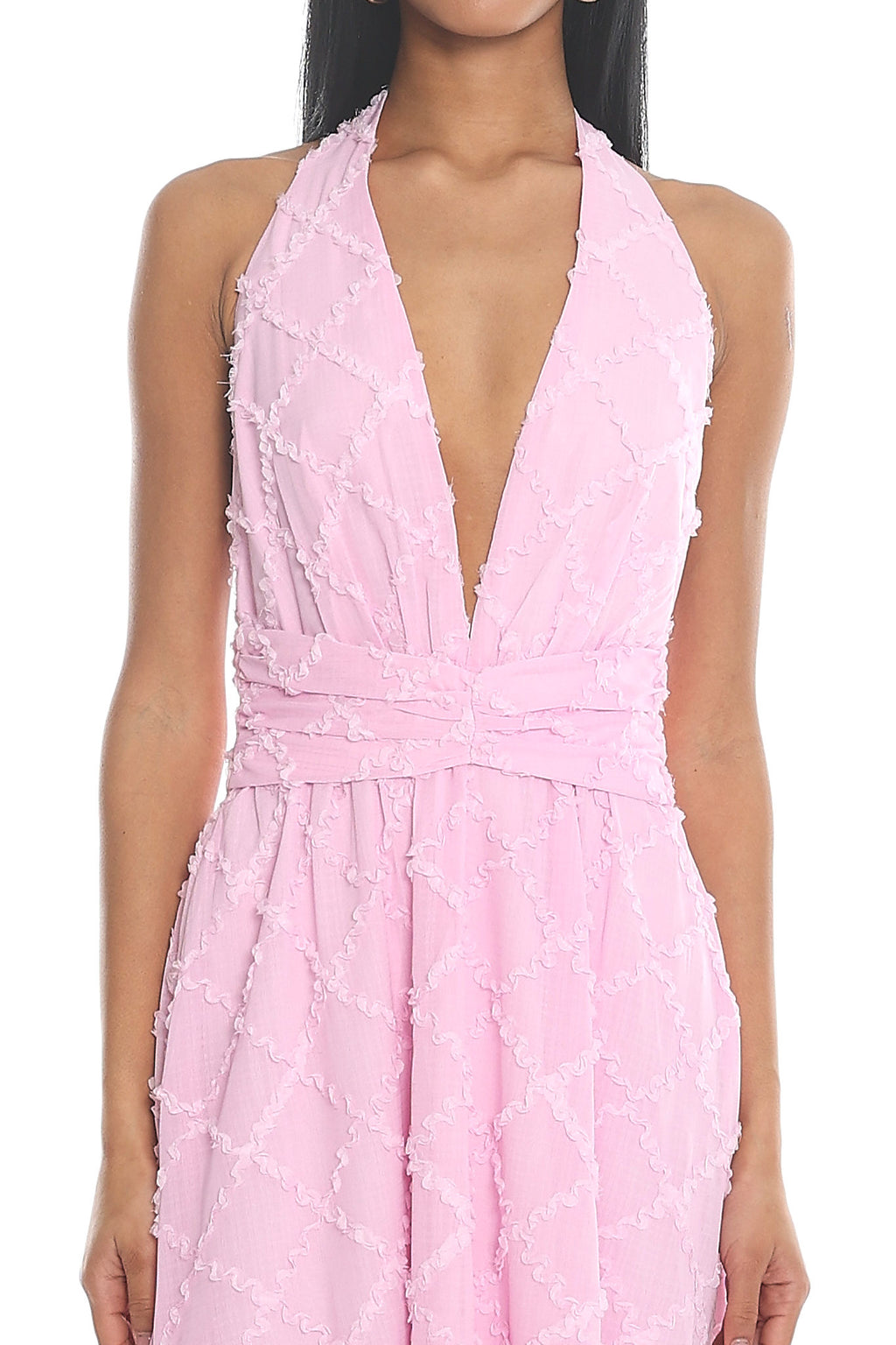 This Time Textured Halter Midi Dress Pink