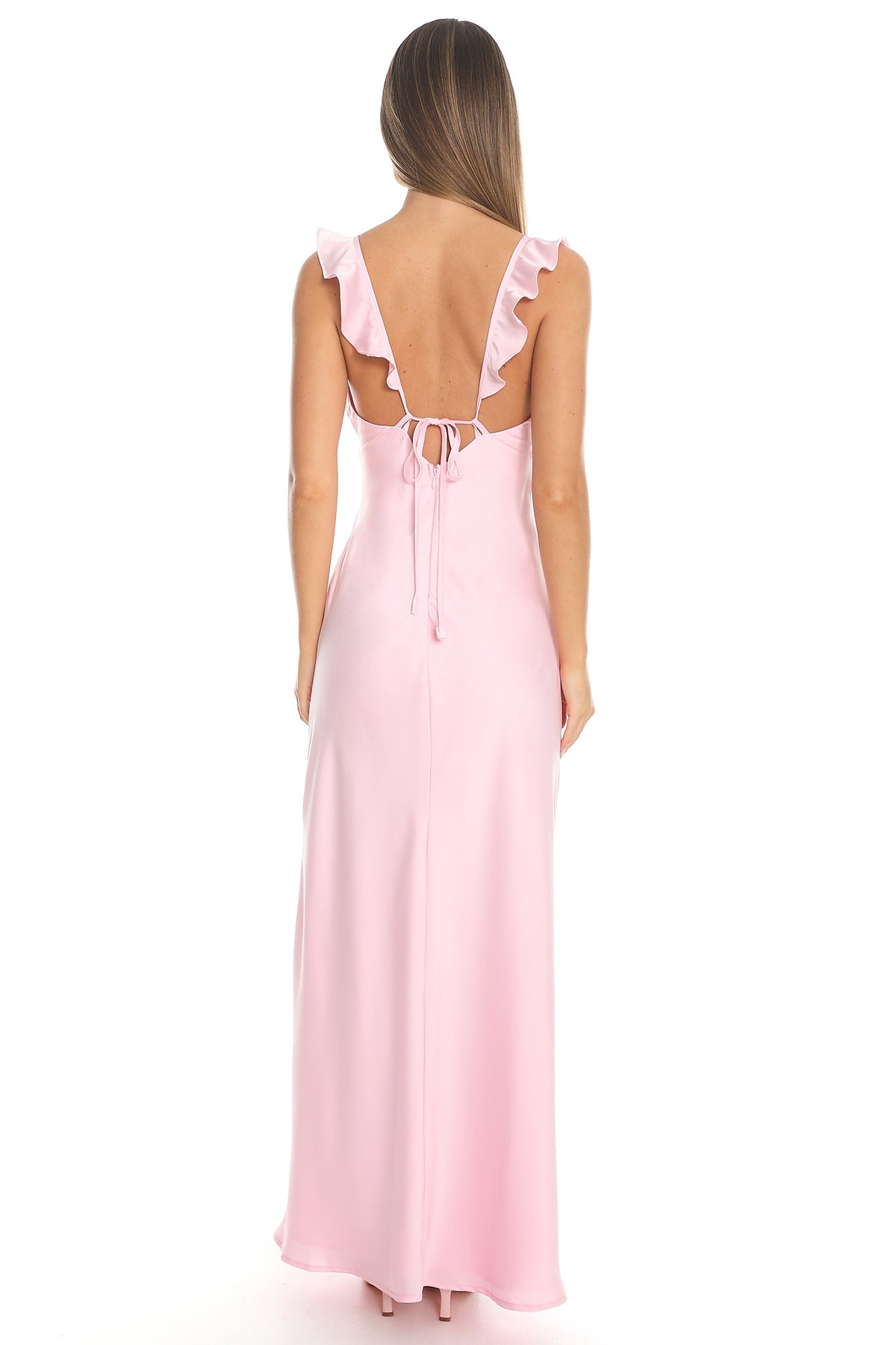 Calla Ruffle Lace Trim Maxi Dress Pink