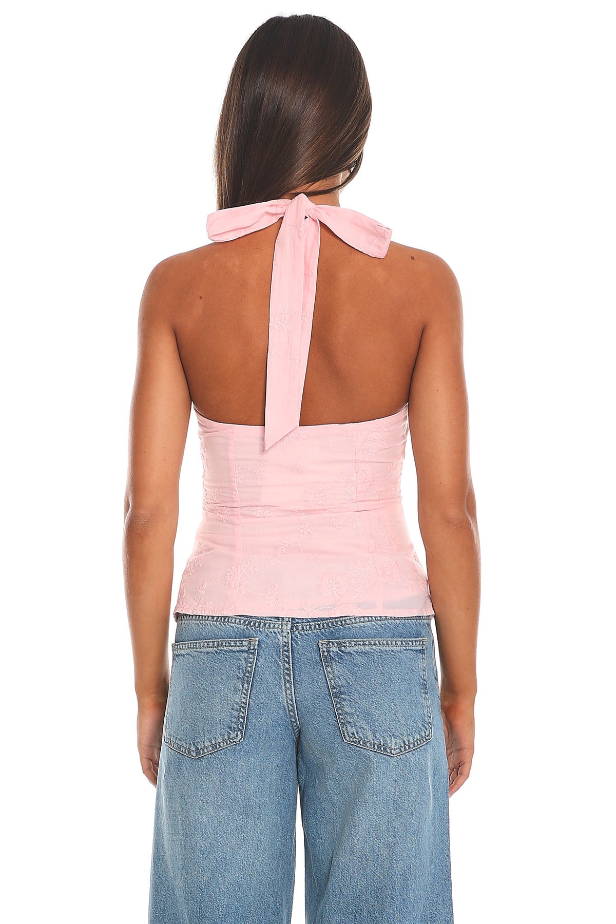 Vertuna Embroidered Halter Top Pink