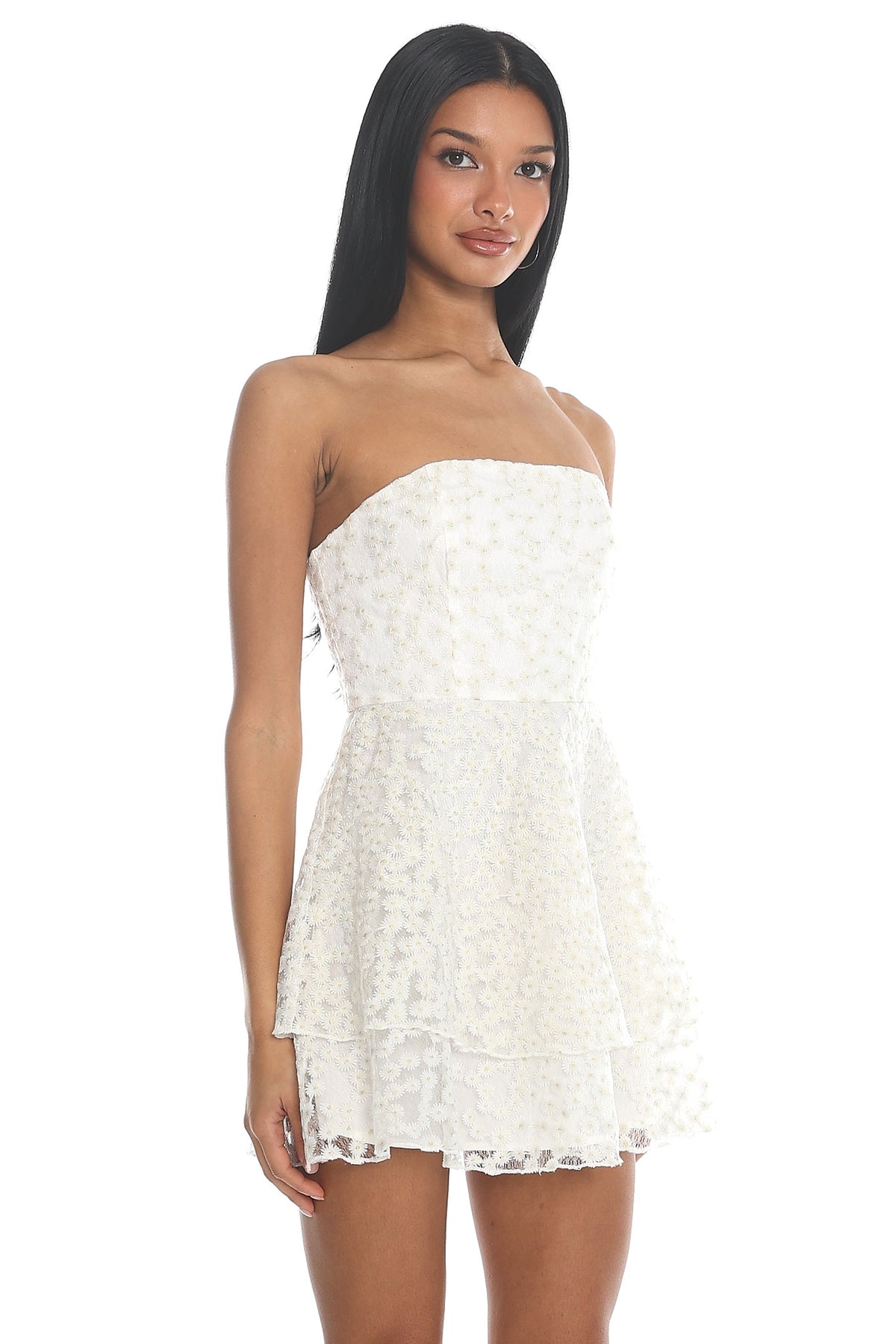 Daisy Ring Tiered Mini Dress White