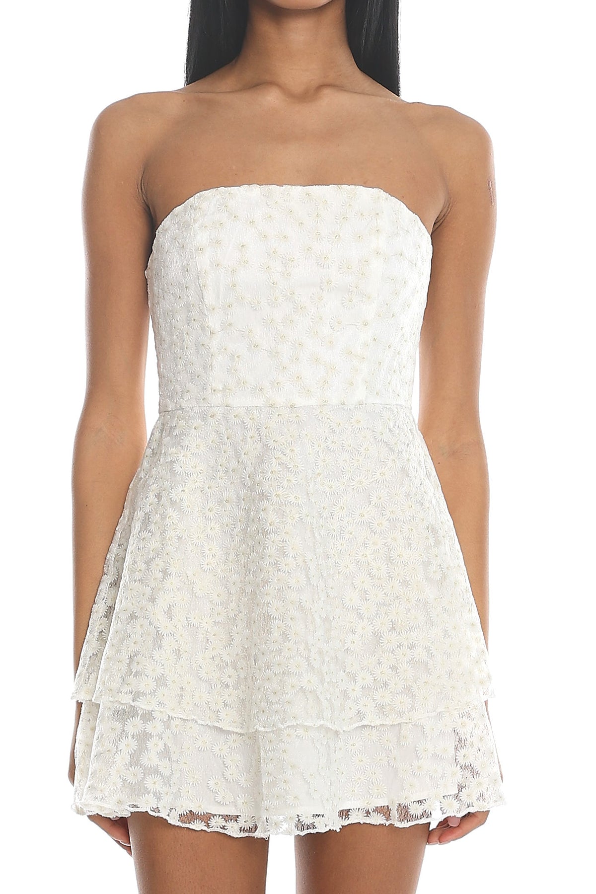 Daisy Ring Tiered Mini Dress White
