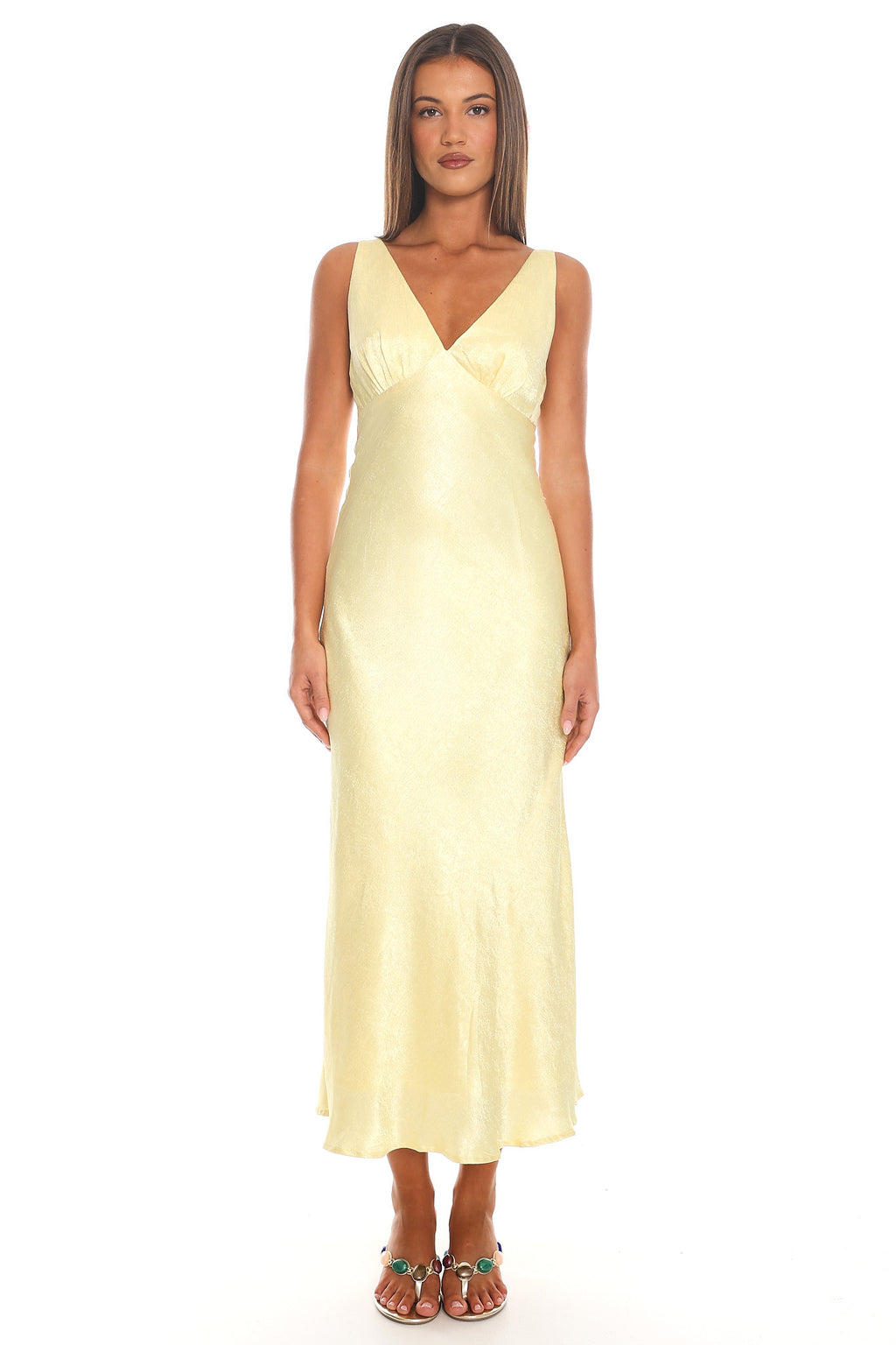 Ardere Satin Midi Dress Yellow