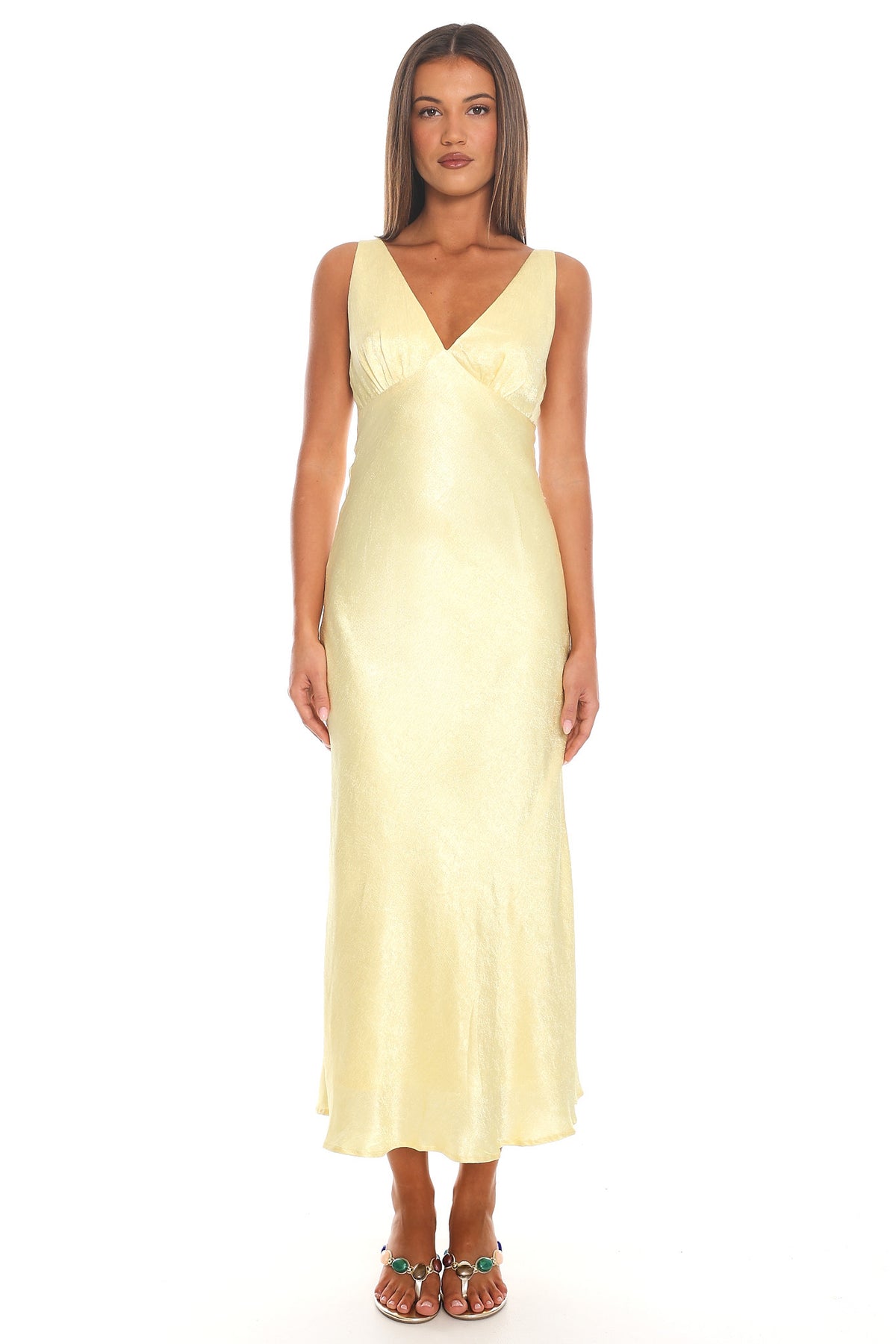 Ardere Satin Midi Dress Yellow