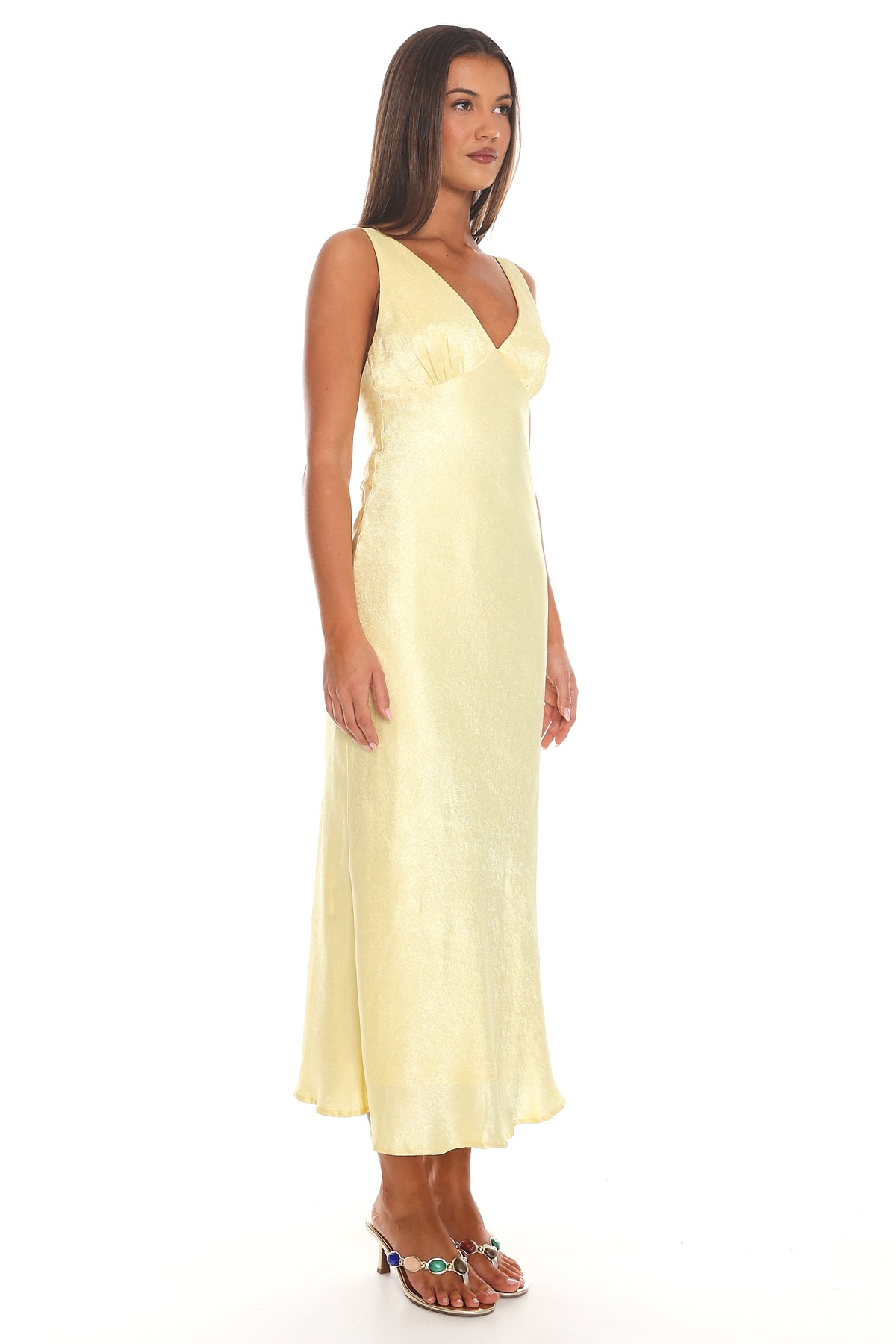 Ardere Satin Midi Dress Yellow