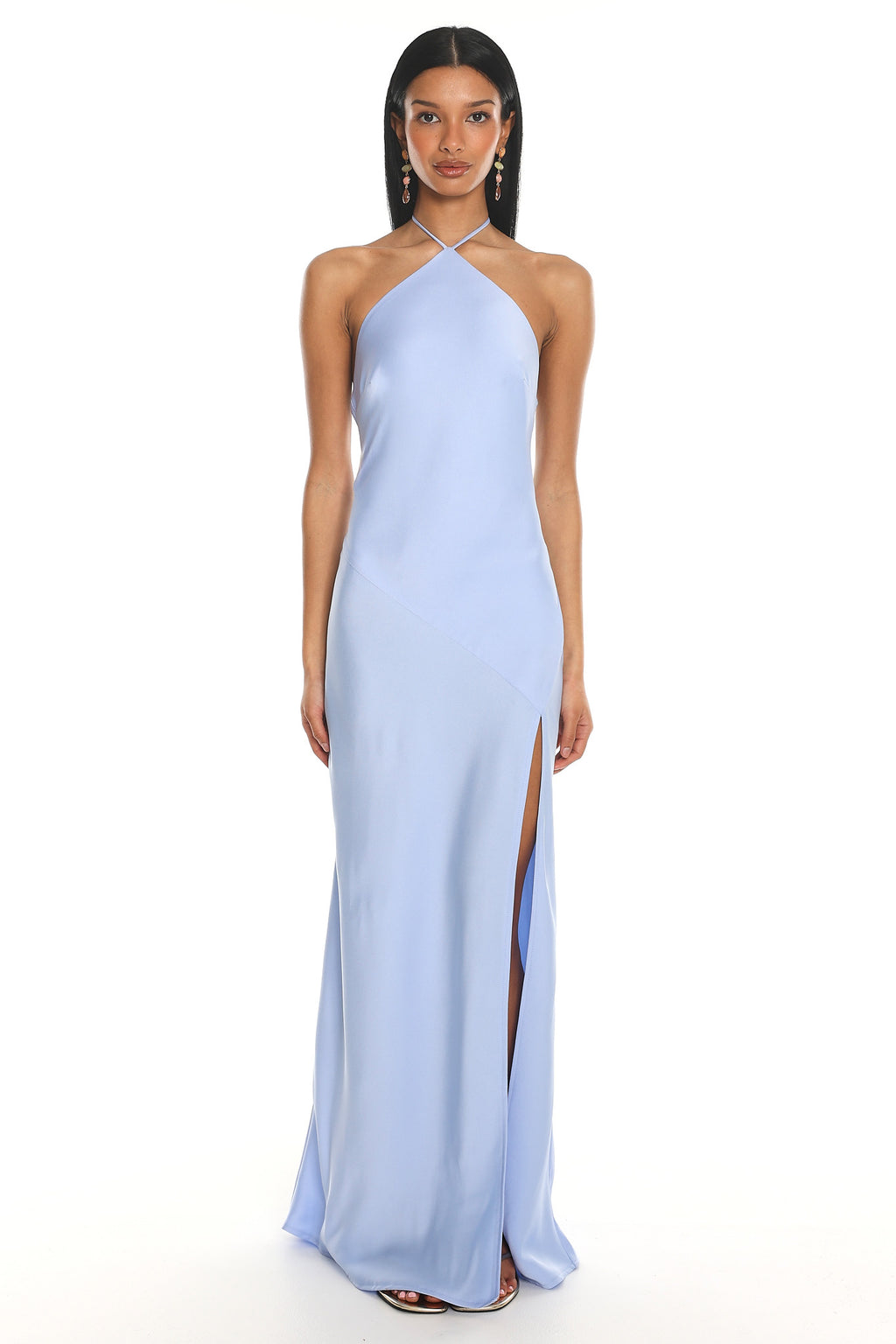Lorenna Satin Halter Maxi Dress Blue