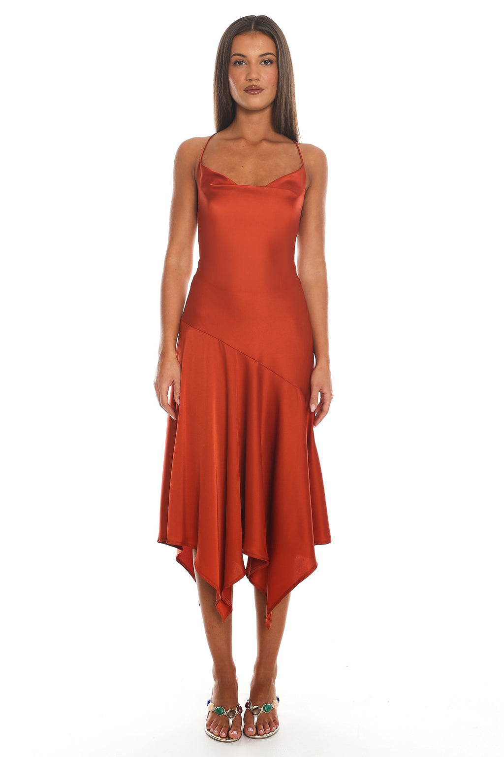 Last Tango Handkerchief Hem Midi Dress Rust by Selfie Leslie Australia