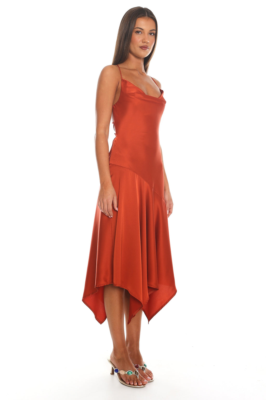 Last Tango Handkerchief Hem Midi Dress Rust by Selfie Leslie Australia