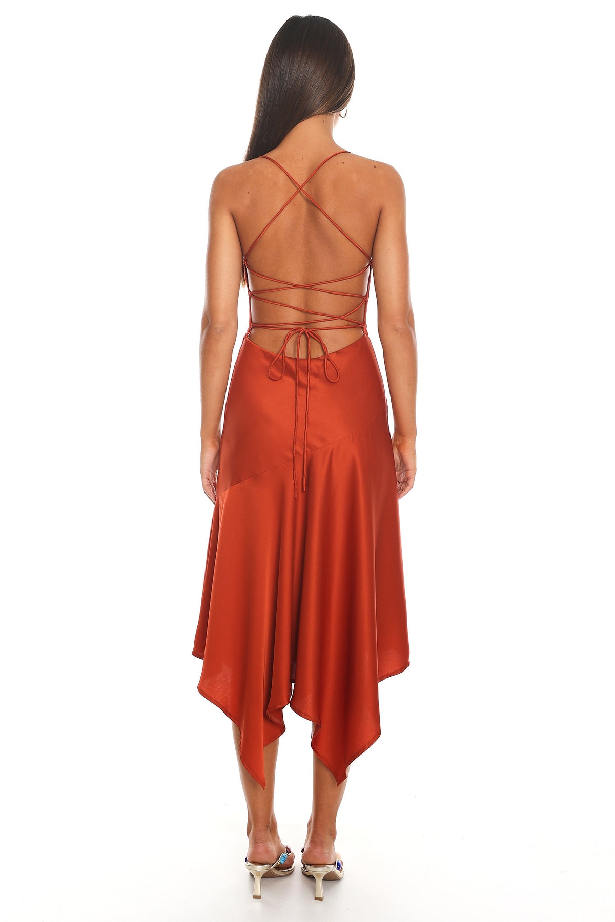 Last Tango Handkerchief Hem Midi Dress Rust by Selfie Leslie Australia