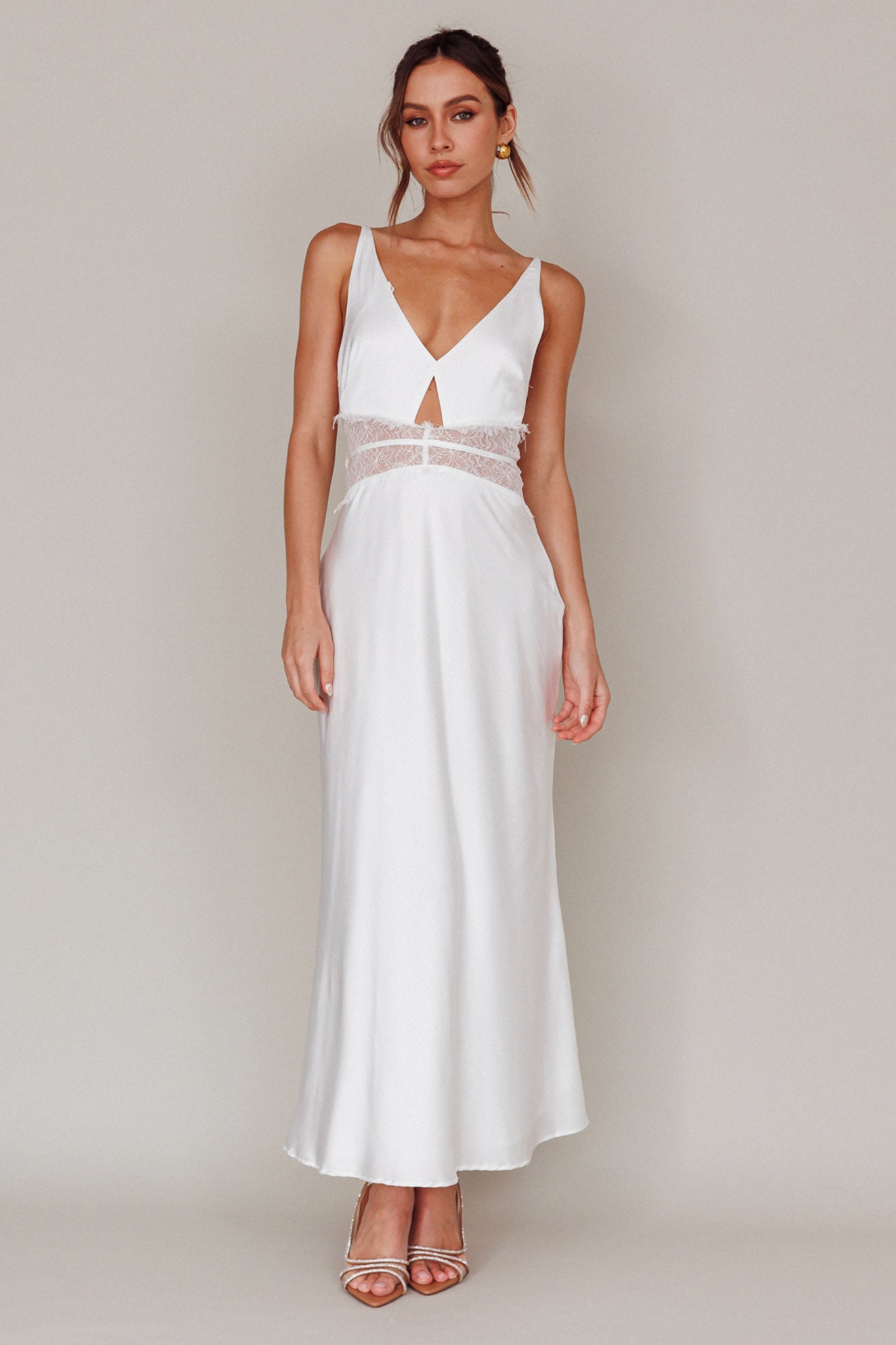 Honeybee Lace Trim Maxi Dress White by Selfie Leslie Australia