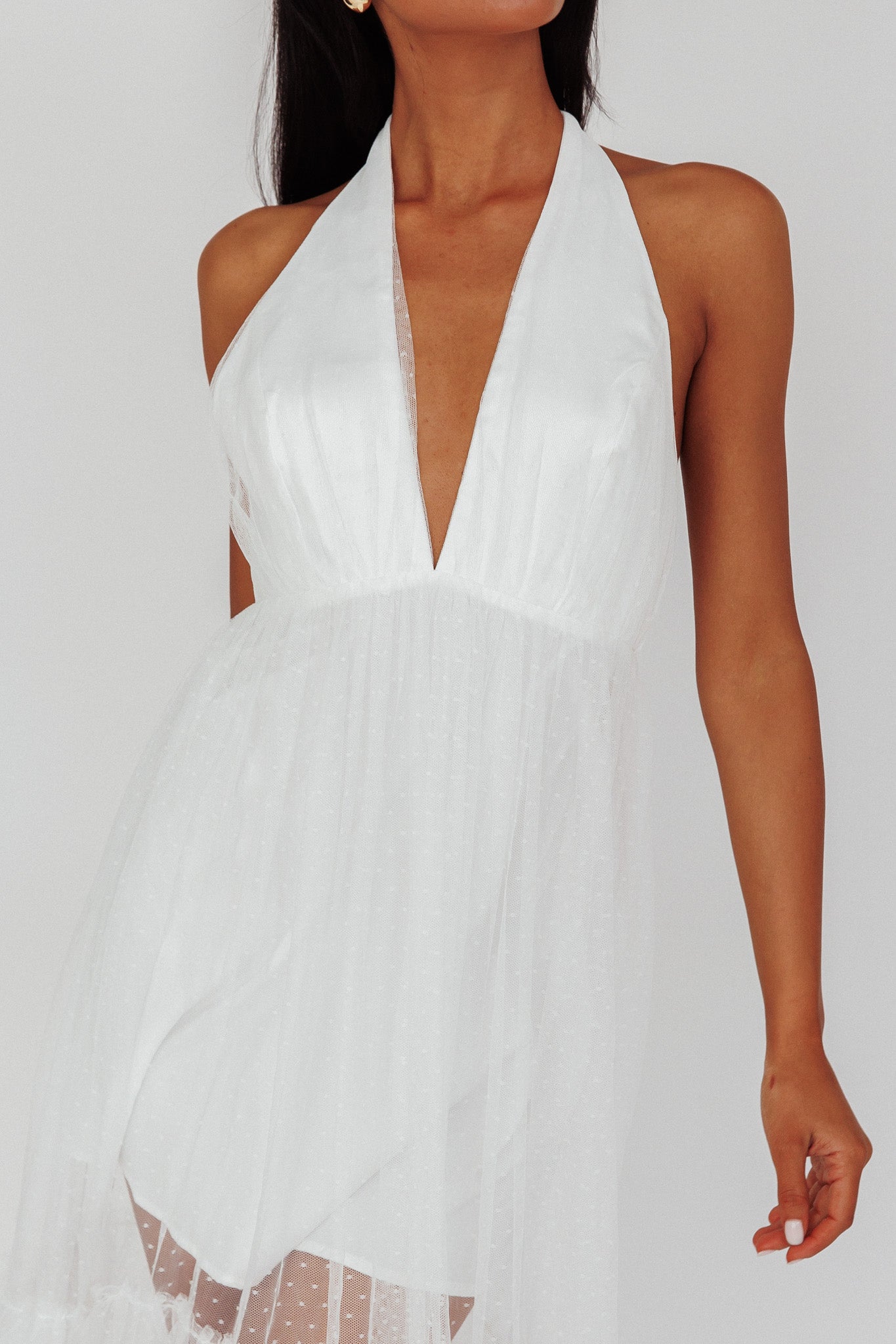 Moonlight Sonata Ruffle Mesh Maxi Dress Hail Spot White by Selfie Leslie Australia