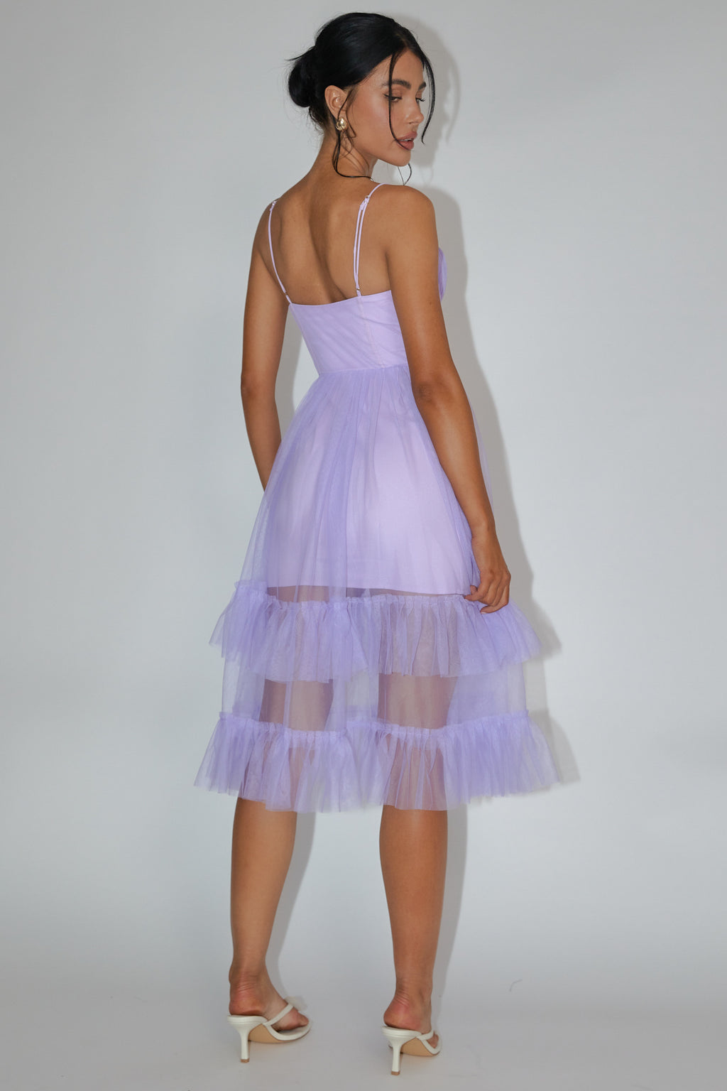 Moonlight Sonata Ruffle Mesh Midi Dress Lilac by Selfie Leslie Australia
