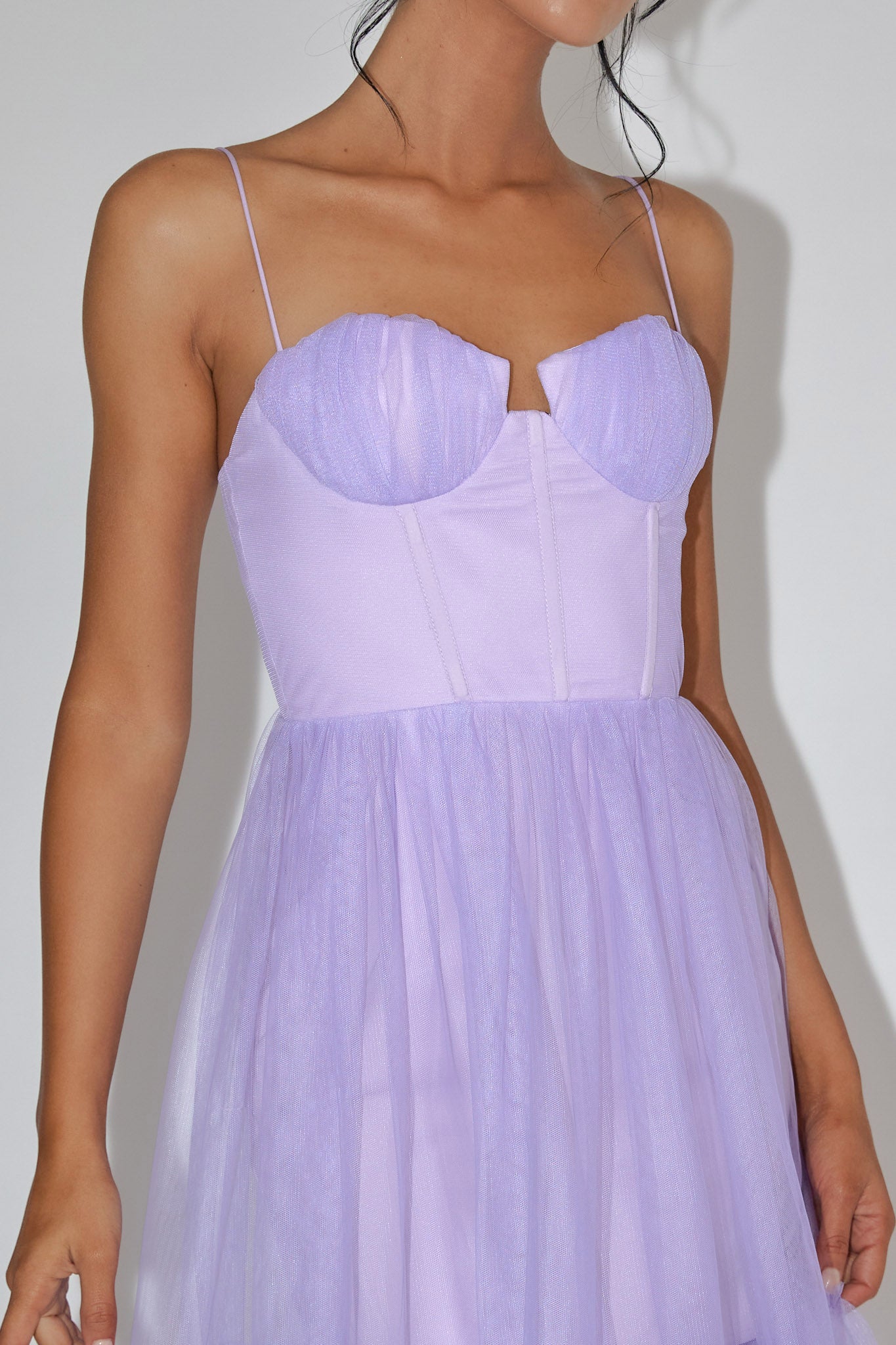 Moonlight Sonata Ruffle Mesh Midi Dress Lilac by Selfie Leslie Australia