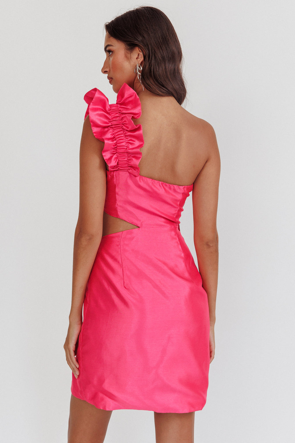 NY Moment Wide Ruffle Shoulder Mini Dress Pink by Selfie Leslie Australia