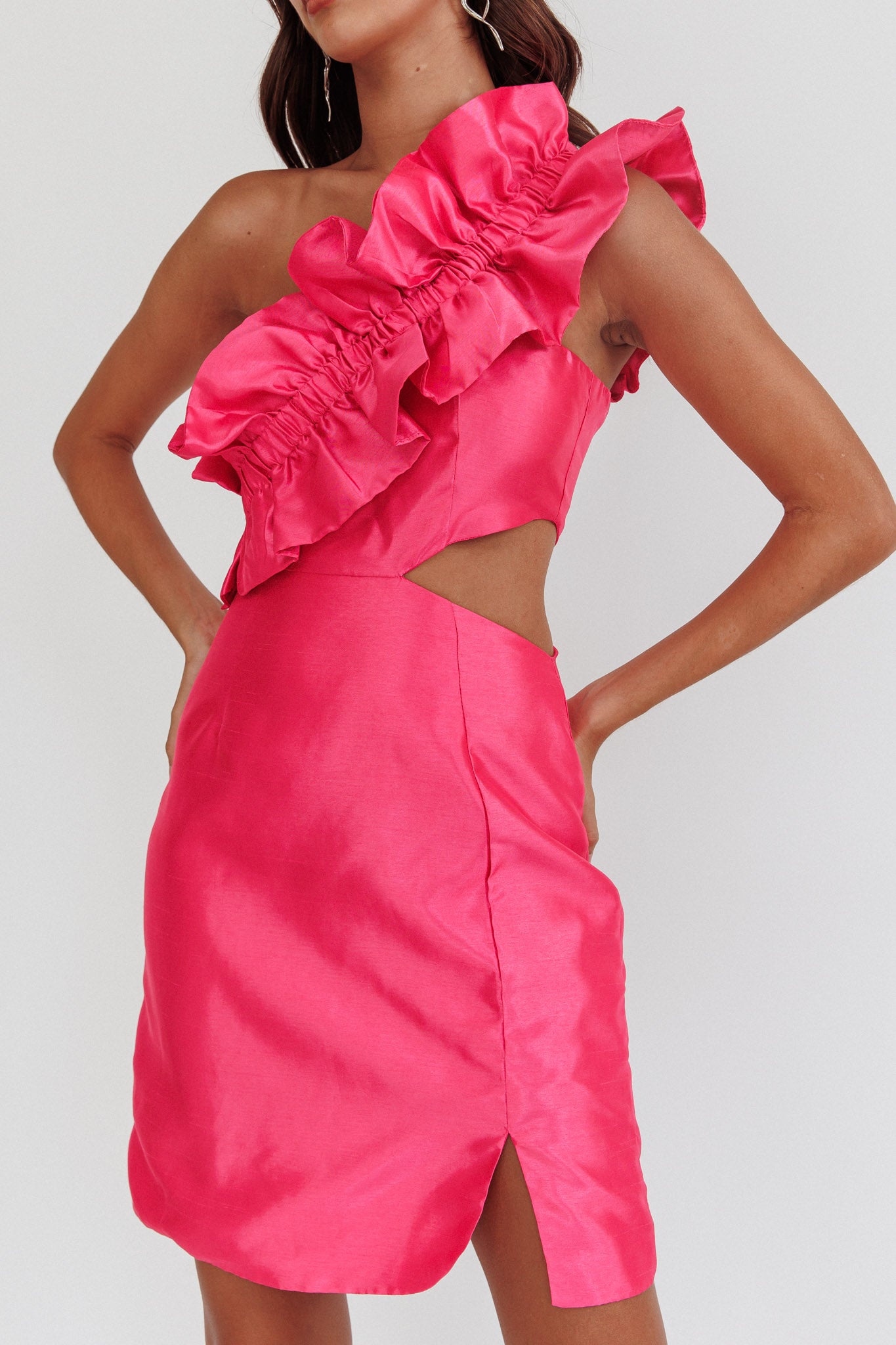 NY Moment Wide Ruffle Shoulder Mini Dress Pink by Selfie Leslie Australia