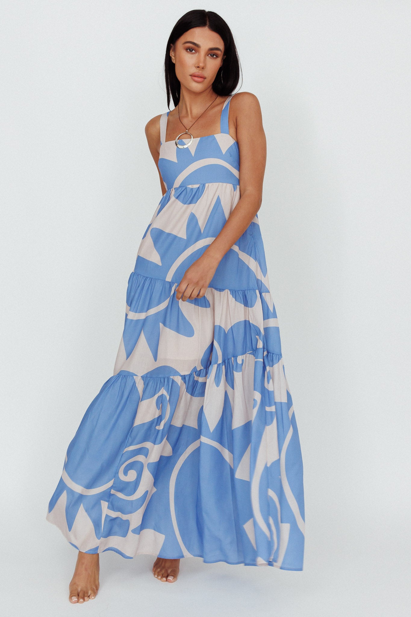 Indianna Square Neckline Maxi Dress Printed Lilac/Sand by Selfie Leslie Australia