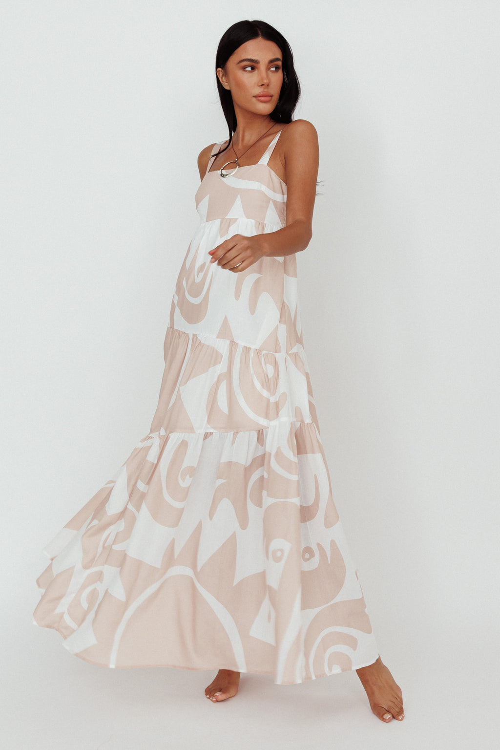 Indianna Square Neckline Maxi Dress Printed Sand/White by Selfie Leslie Australia