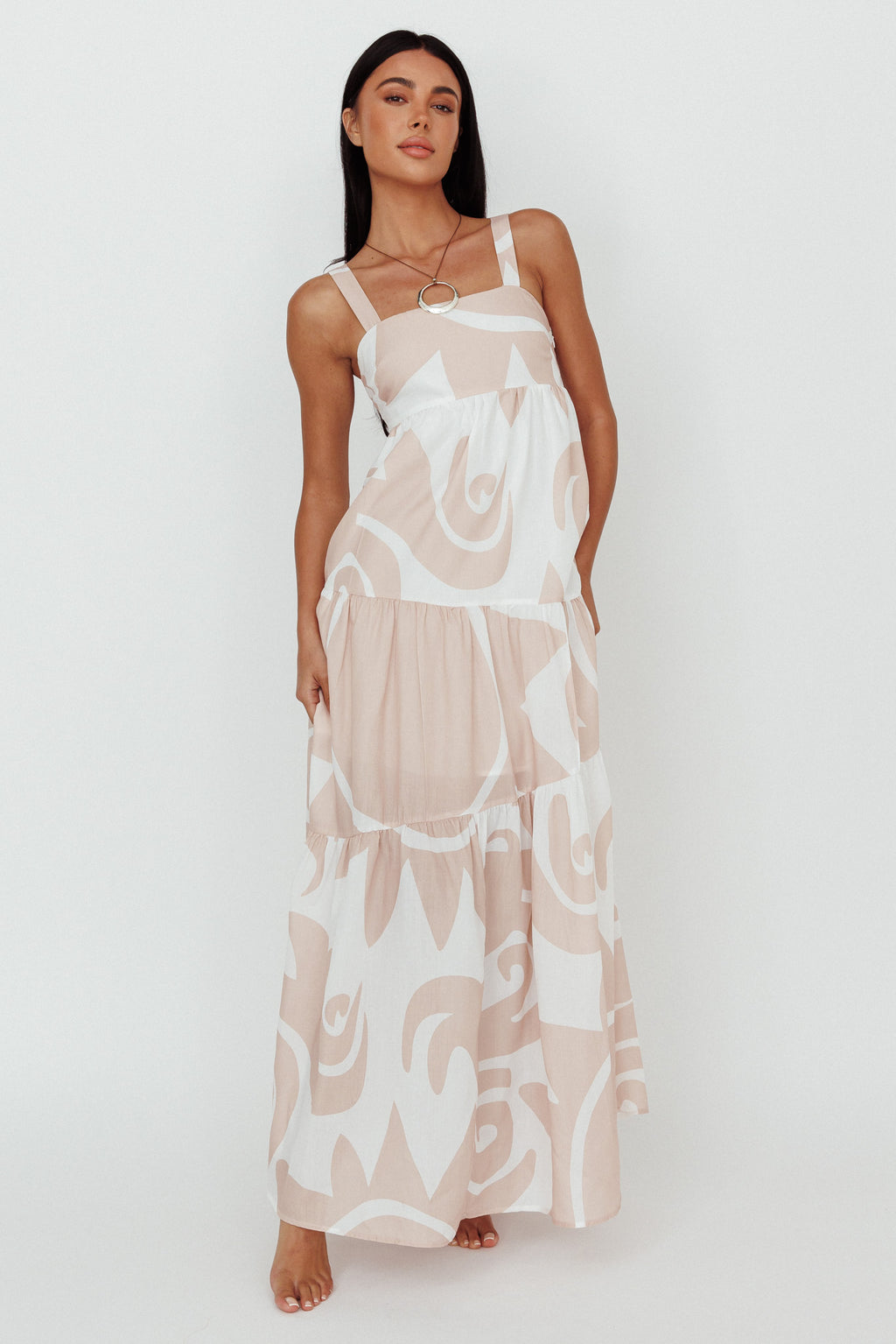 Indianna Square Neckline Maxi Dress Printed Sand/White by Selfie Leslie Australia