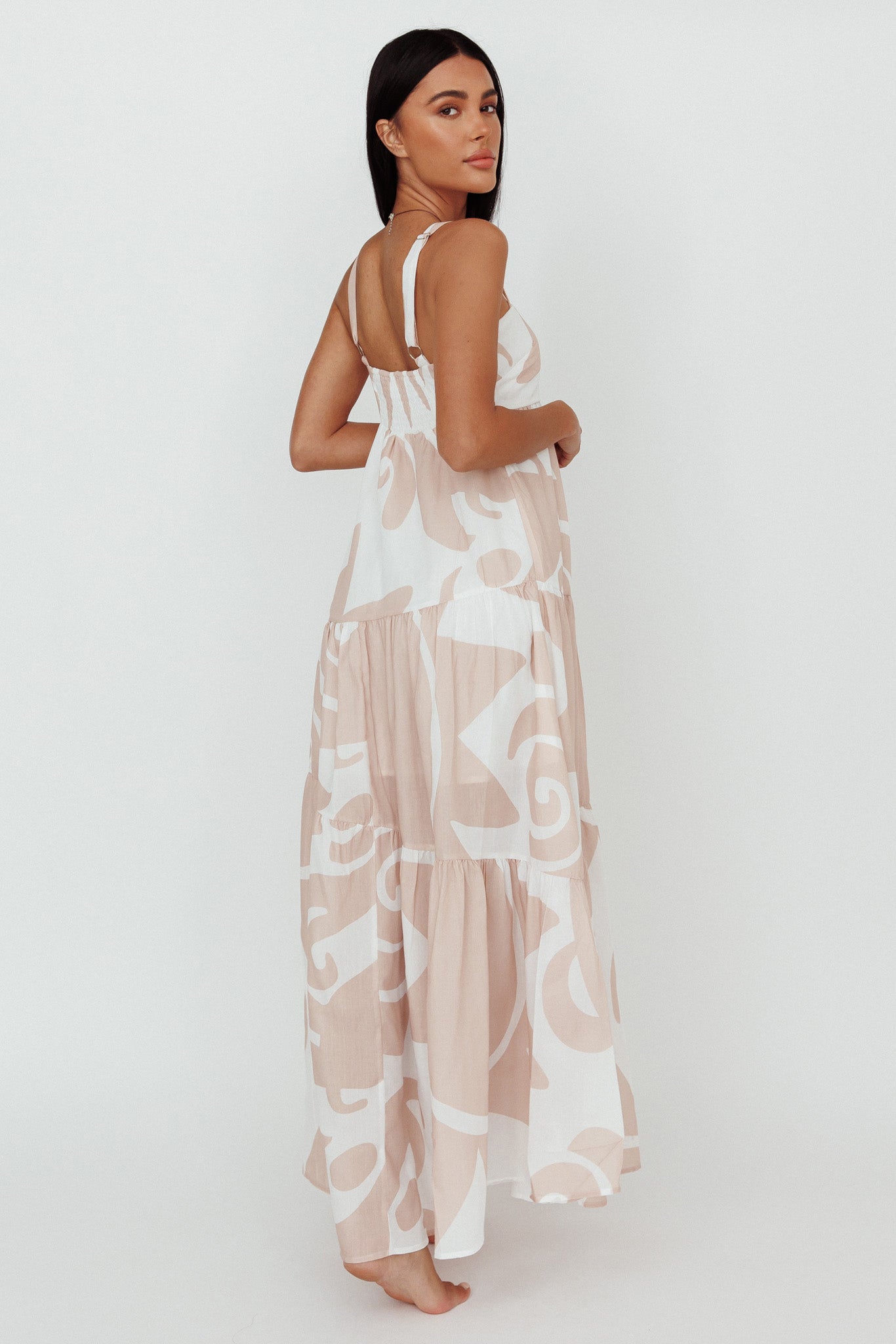 Indianna Square Neckline Maxi Dress Printed Sand/White by Selfie Leslie Australia