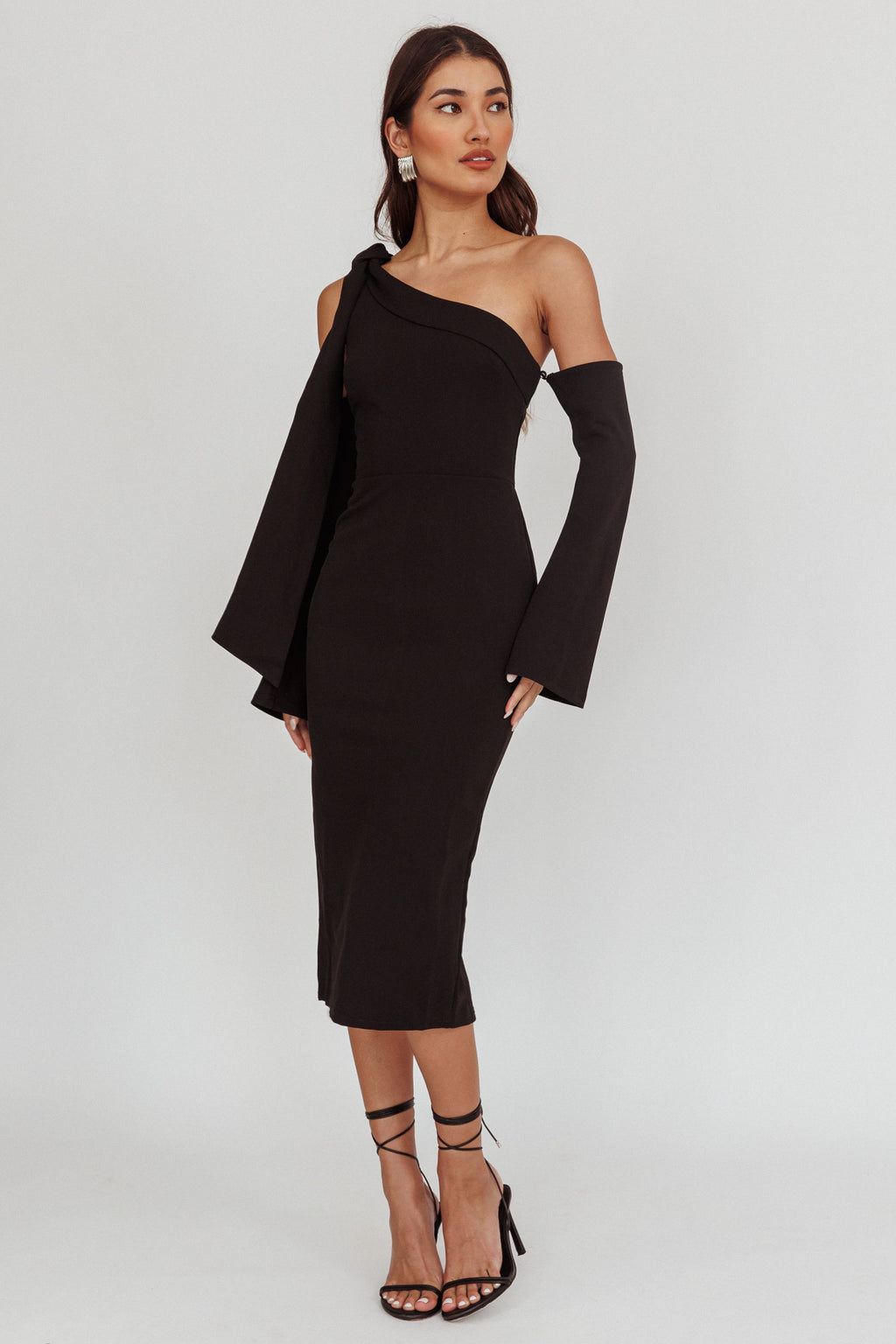 Rigel One-Shoulder Midi Dress Black by Selfie Leslie Australia
