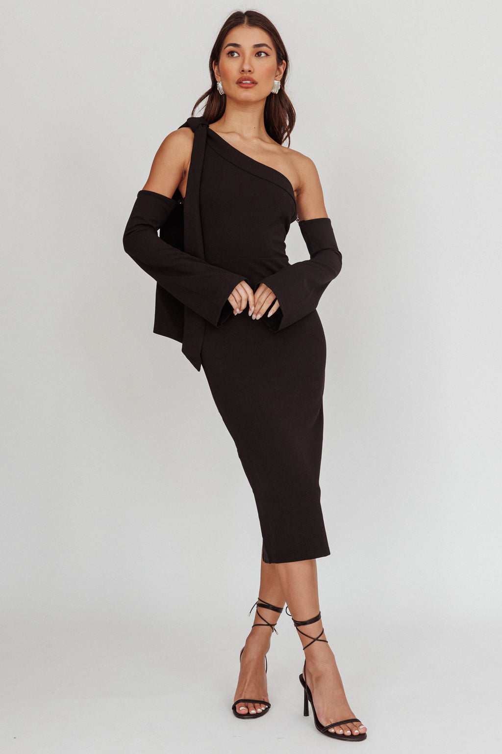 Rigel One-Shoulder Midi Dress Black by Selfie Leslie Australia