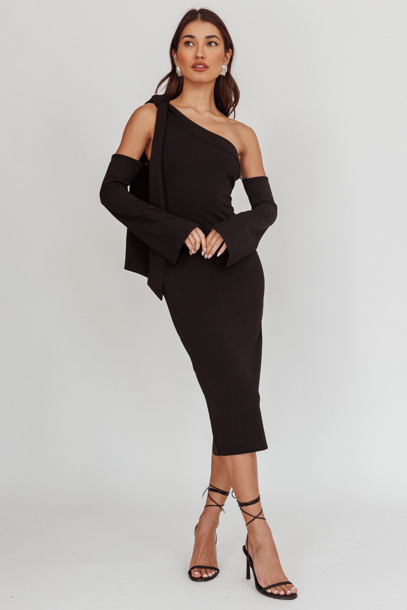 Rigel One-Shoulder Midi Dress Black by Selfie Leslie Australia
