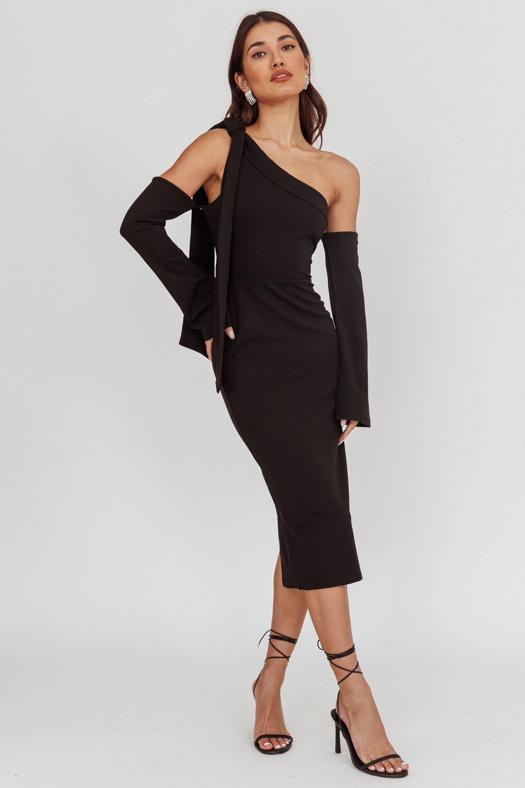 Rigel One-Shoulder Midi Dress Black by Selfie Leslie Australia