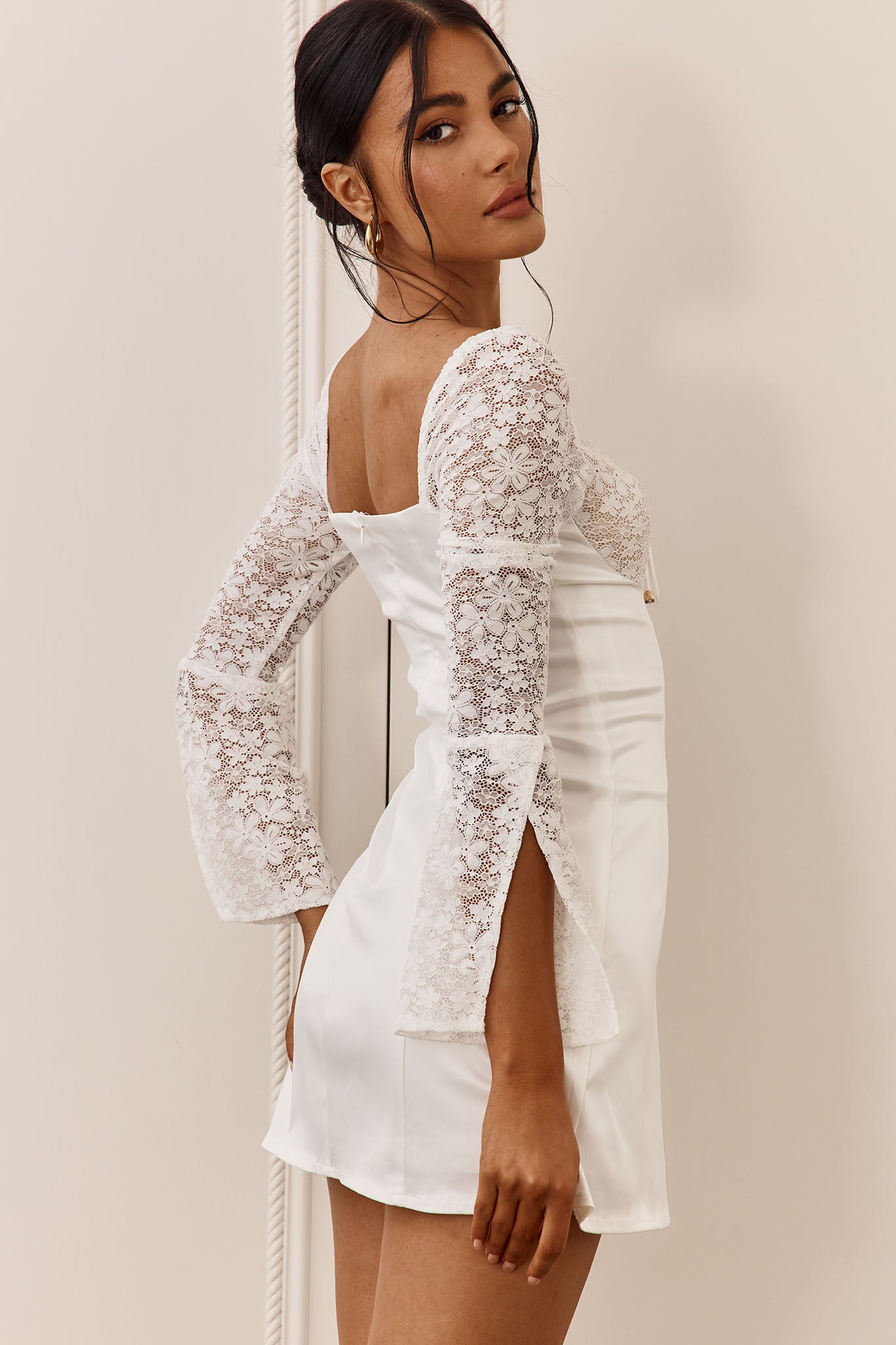 Ti Amo Lace Bust Long Sleeve Mini Dress White by Selfie Leslie Australia