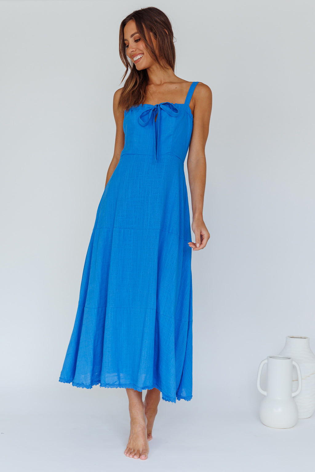 Sublime Tied Neckline Midi Dress Blue by Selfie Leslie Australia