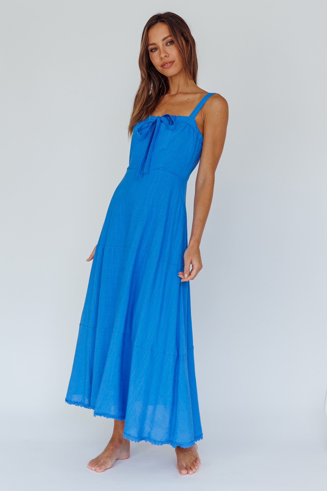 Shop the Sublime Tied Neckline Midi Dress Blue | Selfie Leslie Australia
